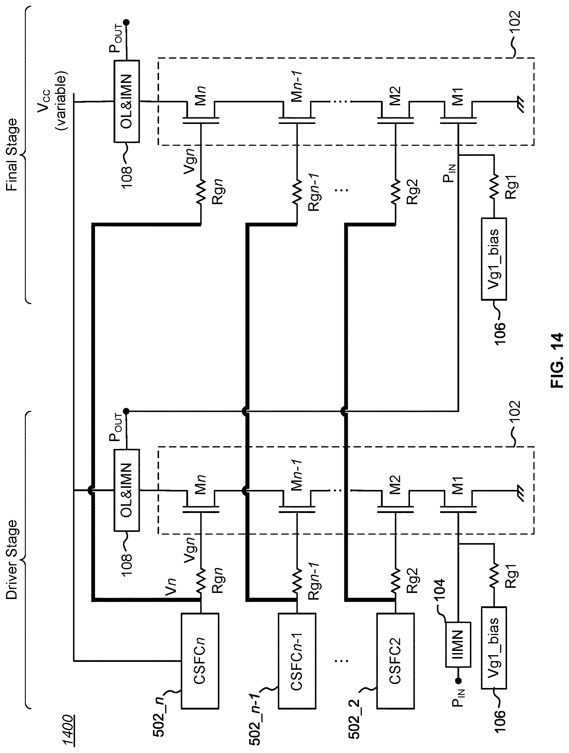 Patent US12620942 Figure 10 – Bias circuit for stacked power amplifiers with a variable power supply