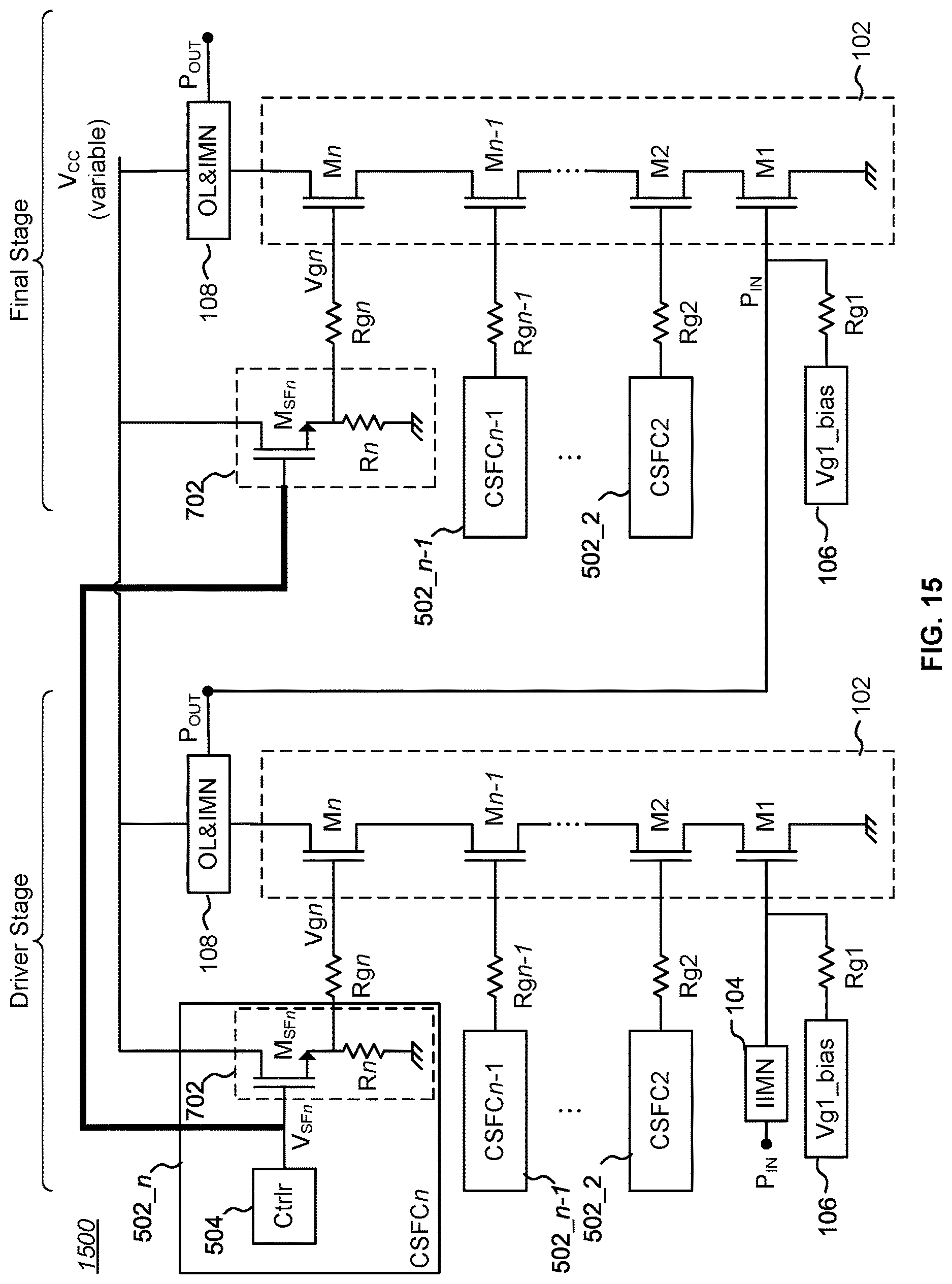 Patent US12620942 Figure 11 – Bias circuit for stacked power amplifiers with a variable power supply