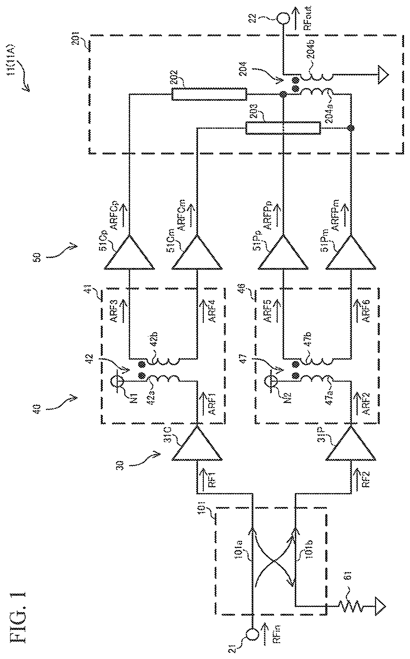 Patent US12620950 Figure 1 – Power amplifier circuit