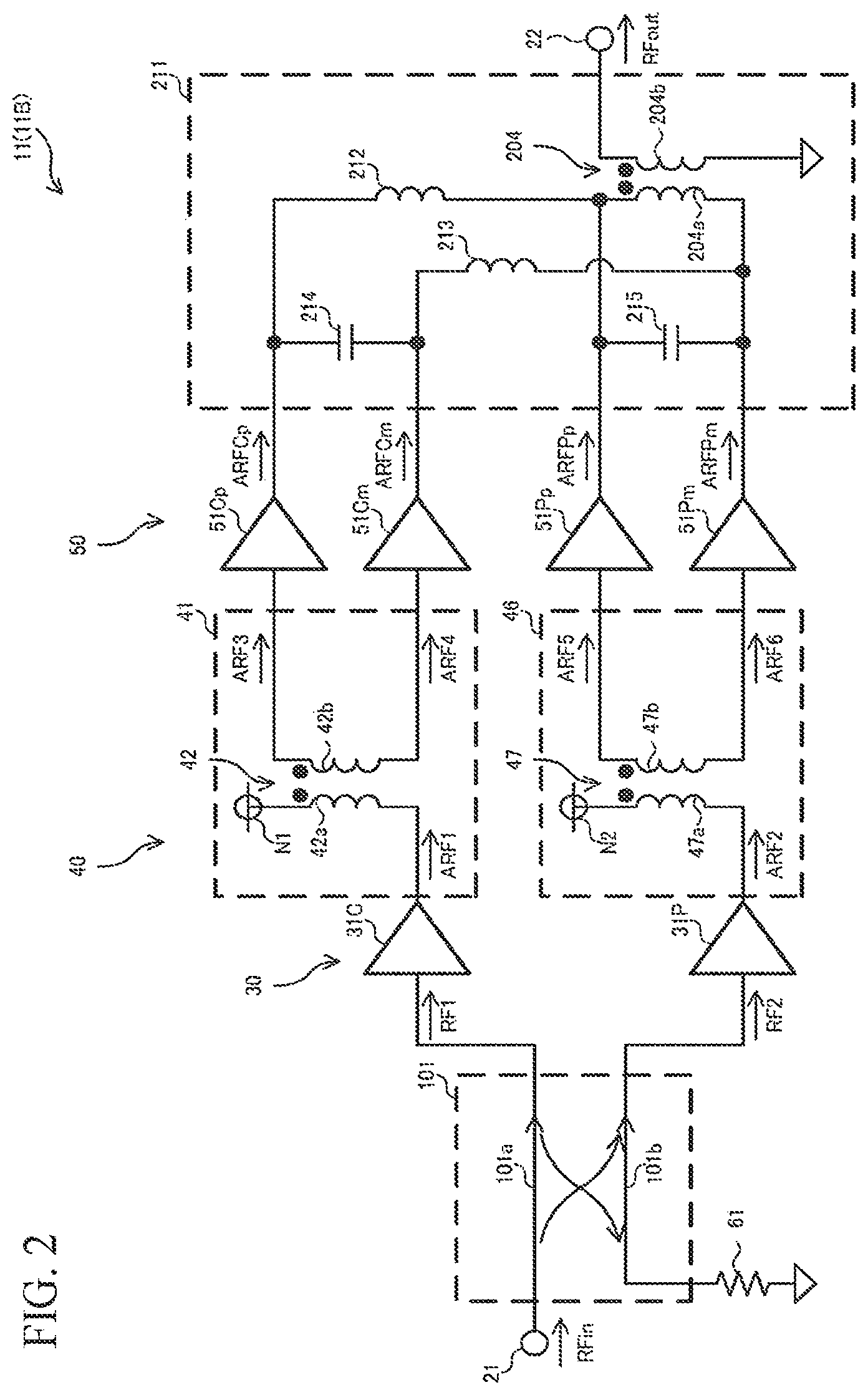 Patent US12620950 Figure 2 – Power amplifier circuit