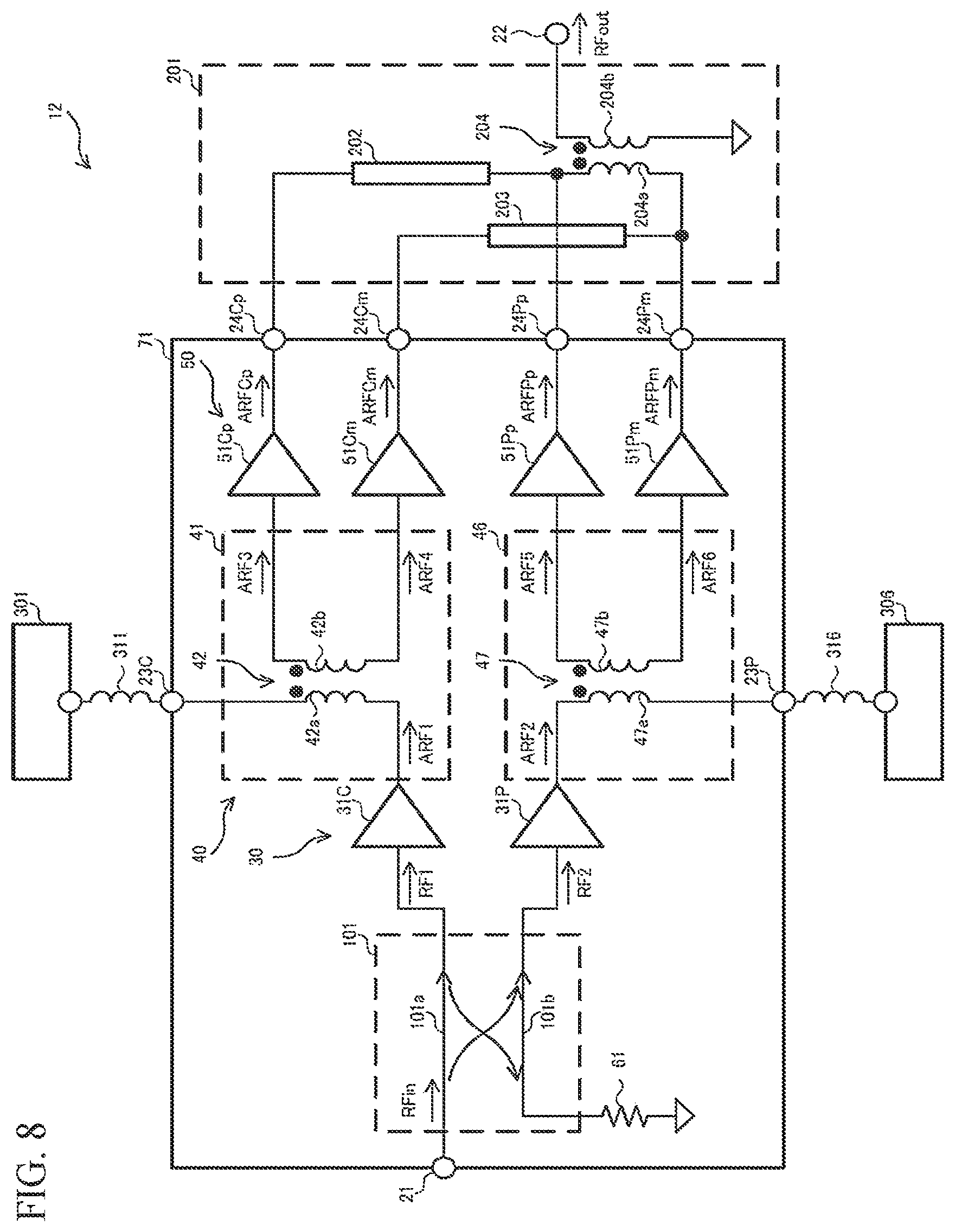 Patent US12620950 Figure 7 – Power amplifier circuit