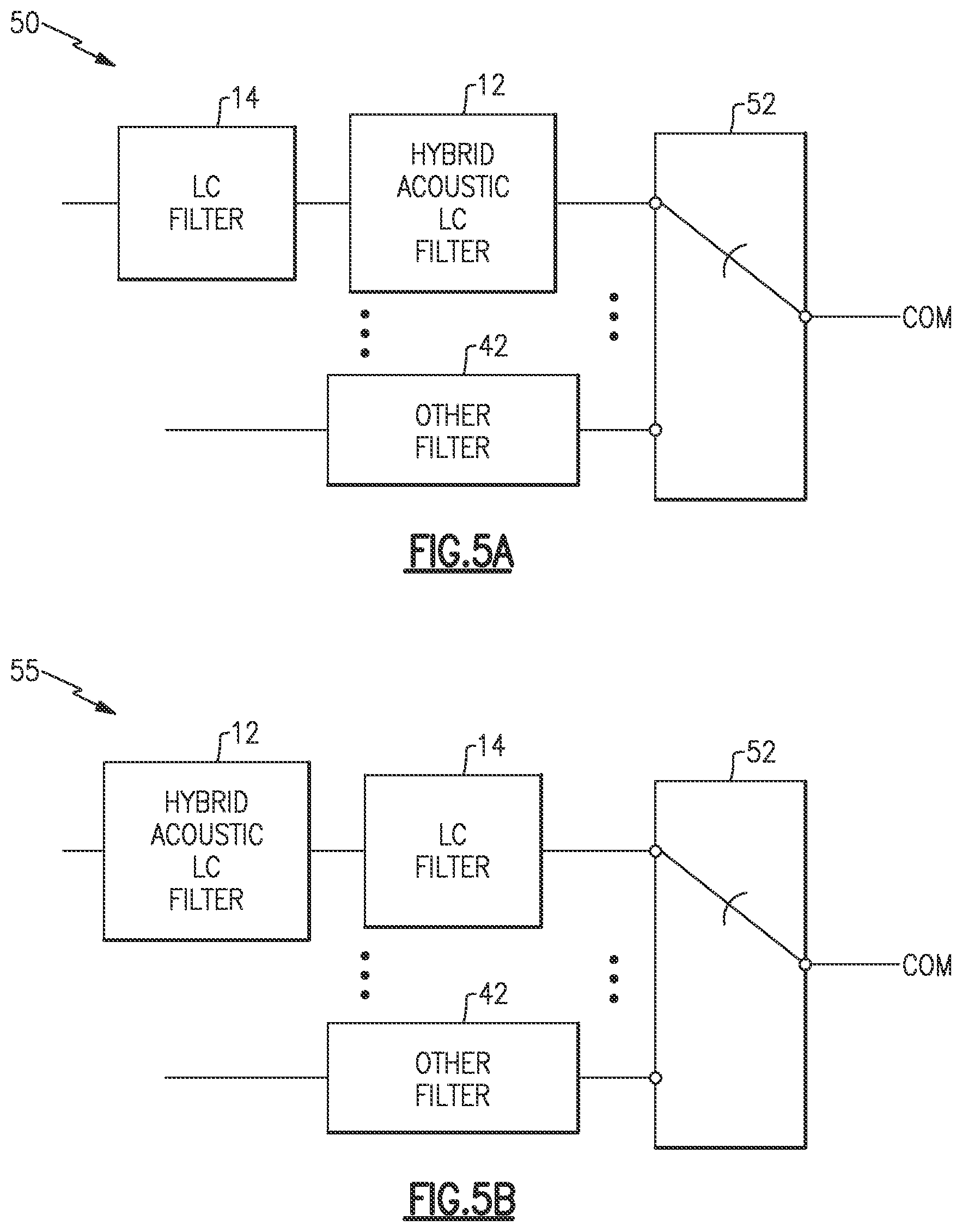 Patent US12620958 Figure 5 – Multiplexer with hybrid acoustic passive filter