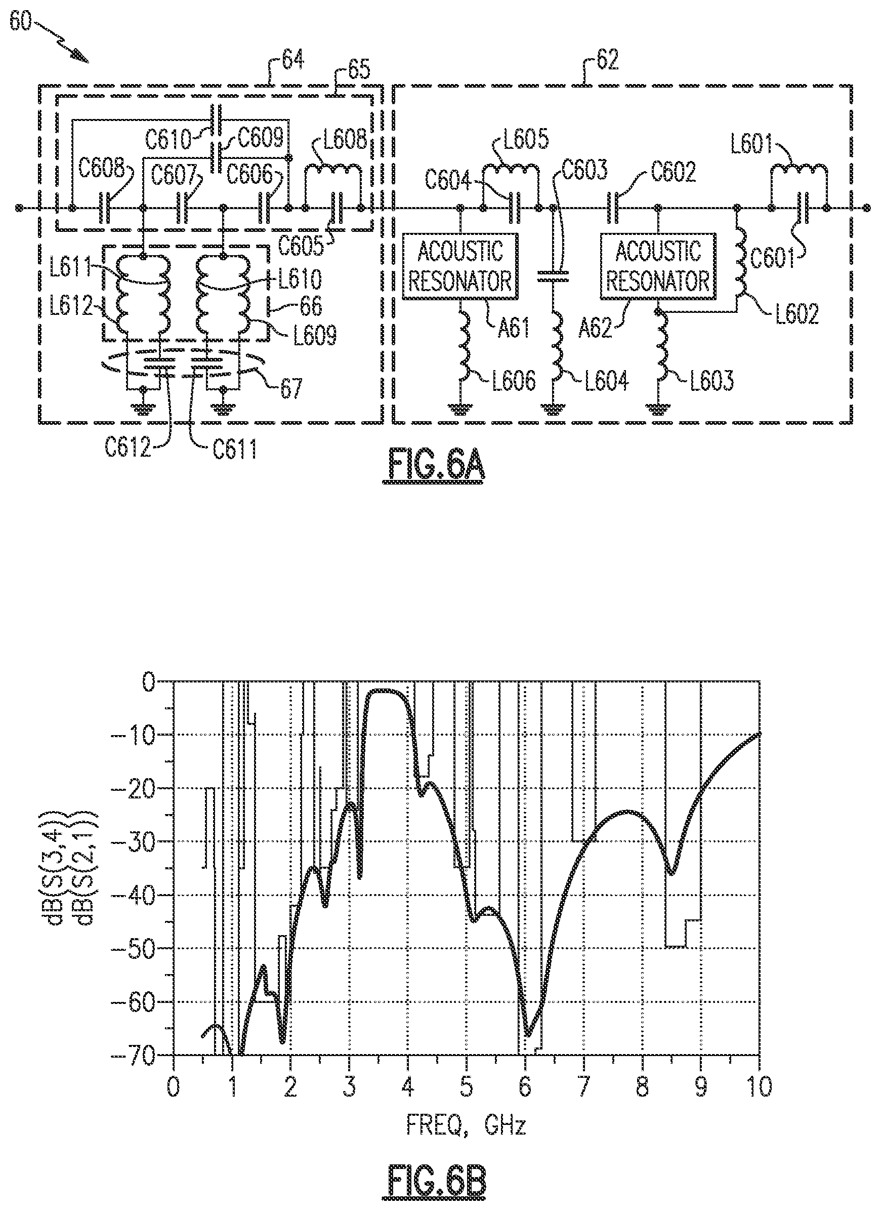 Patent US12620958 Figure 6 – Multiplexer with hybrid acoustic passive filter