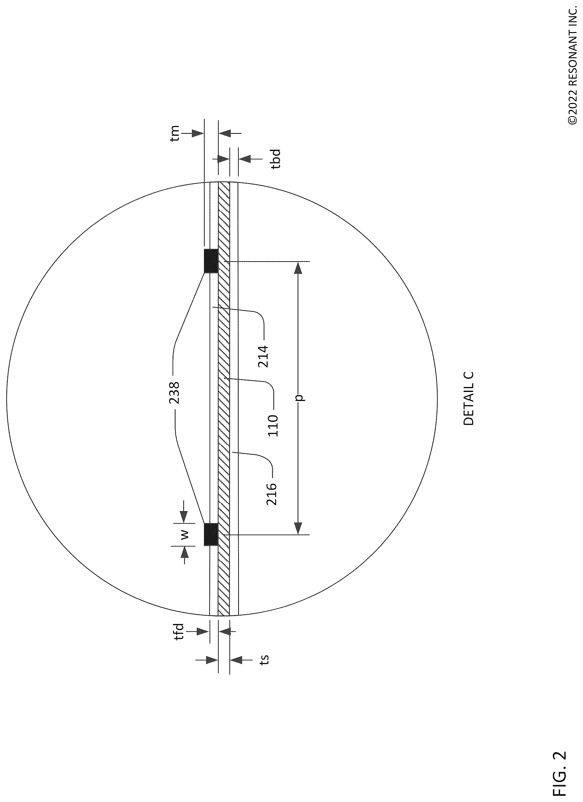 Patent US12620961 Figure 2 – Patterned cavity walls for transversely-excited film bulk acoustic resonator frontside membrane release