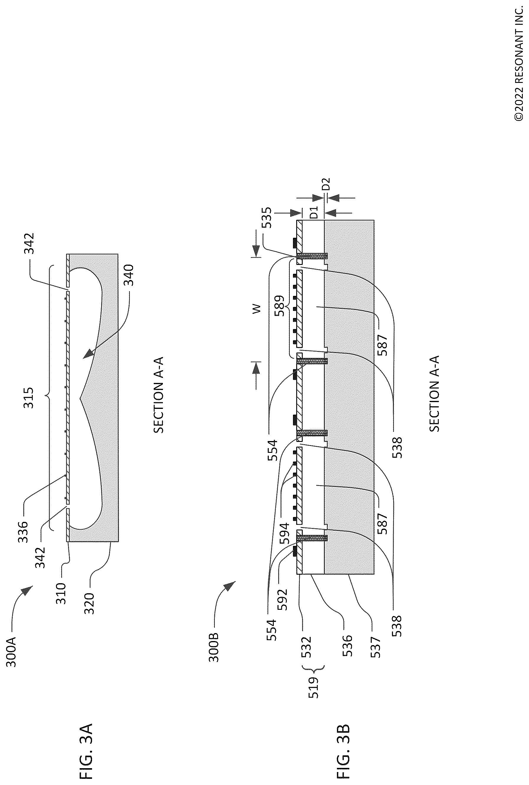 Patent US12620961 Figure 3 – Patterned cavity walls for transversely-excited film bulk acoustic resonator frontside membrane release