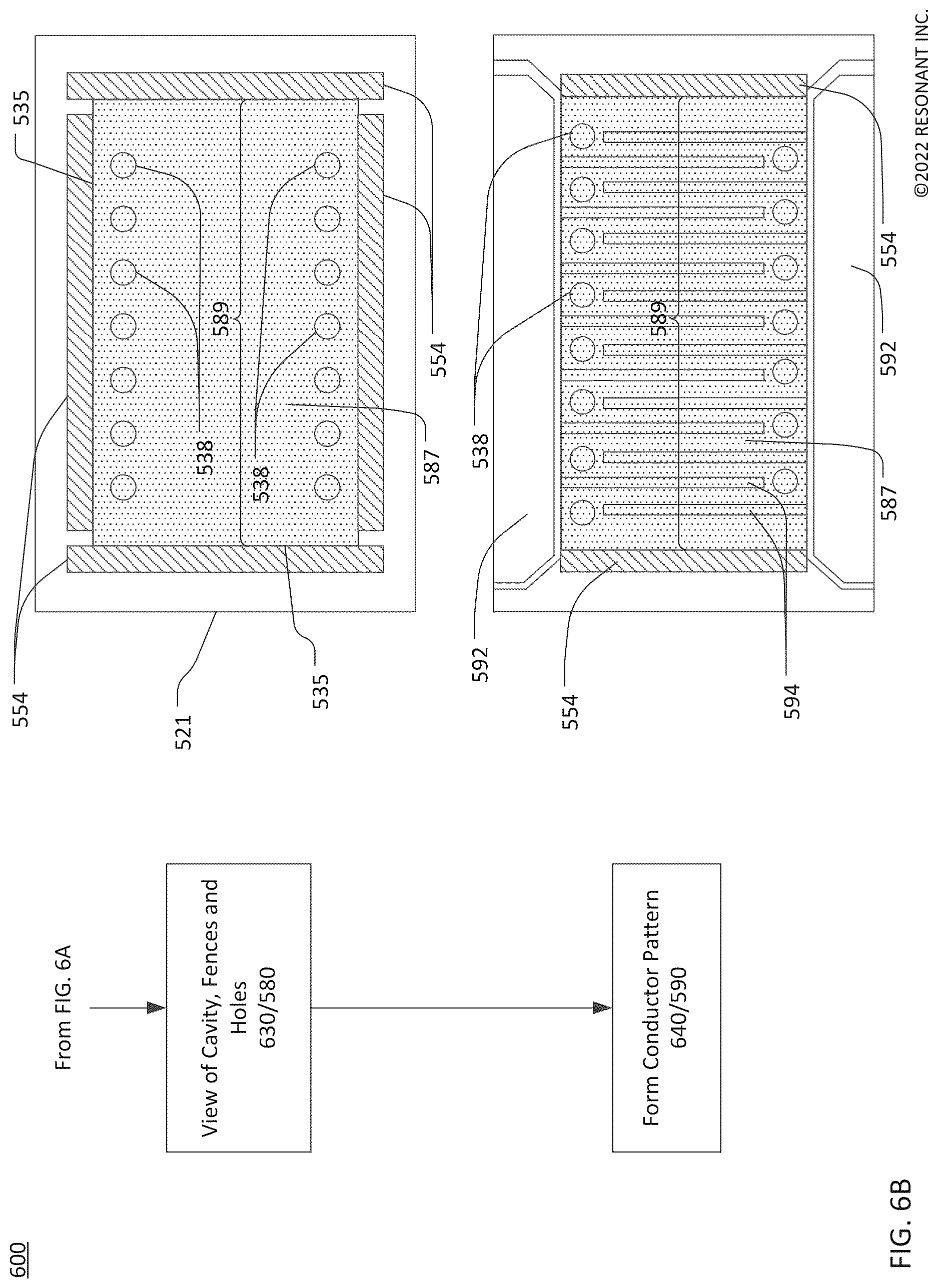 Patent US12620961 Figure 9 – Patterned cavity walls for transversely-excited film bulk acoustic resonator frontside membrane release