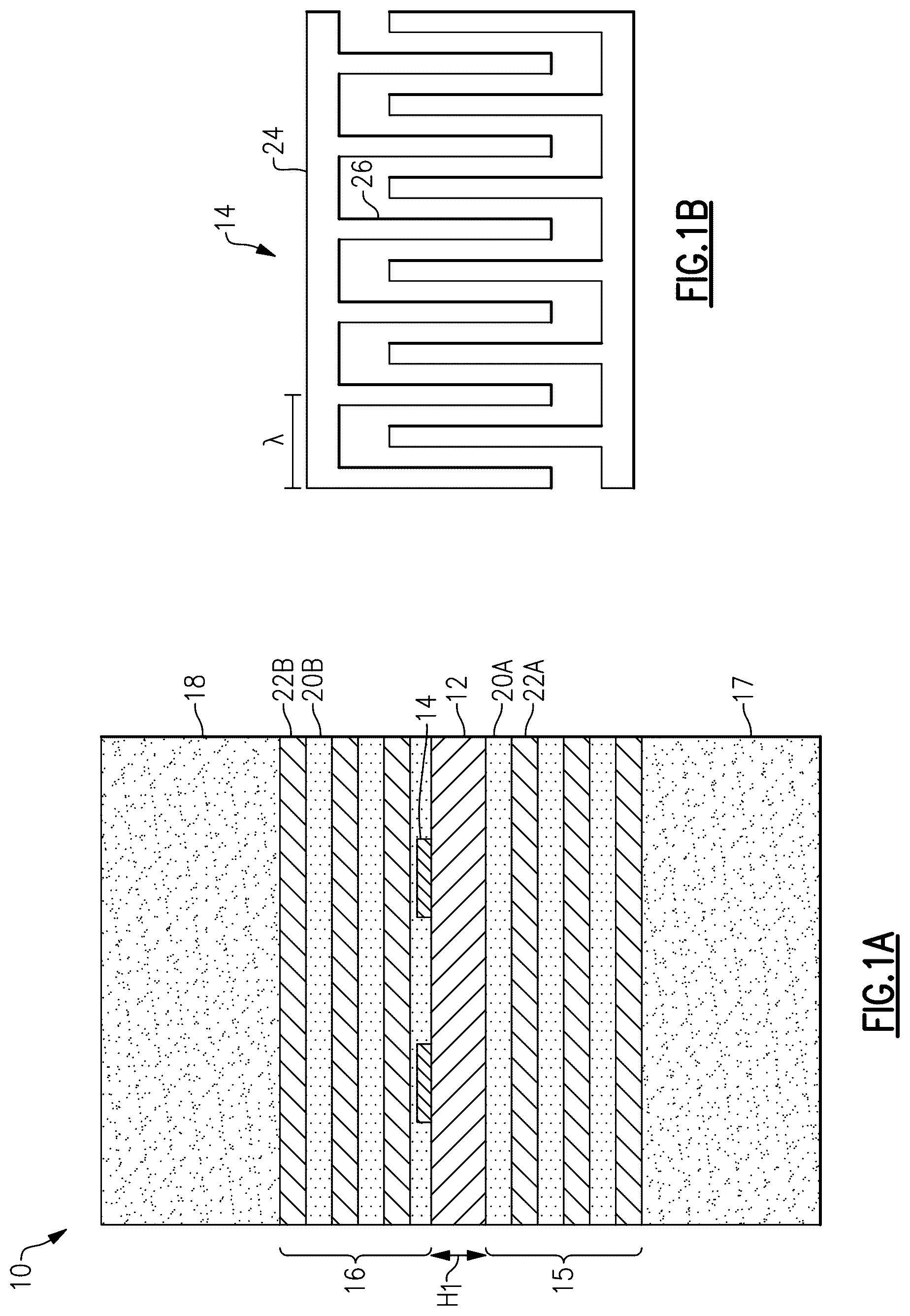 Patent US12620969 Figure 1 – Assembly with piezoelectric layer with embedded interdigital transducer electrode