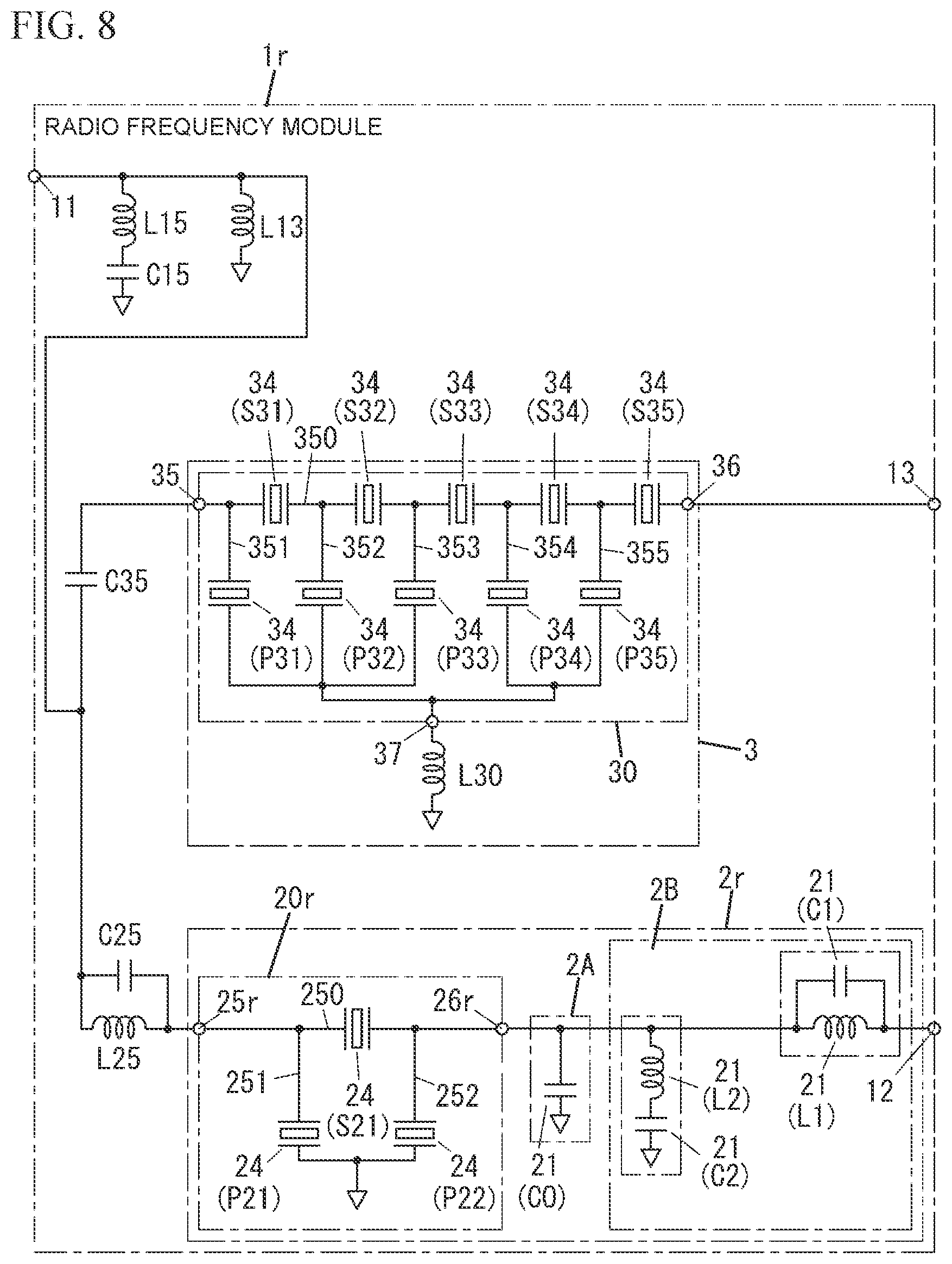 Patent US12620973 Figure 5 – Radio frequency module and communication device