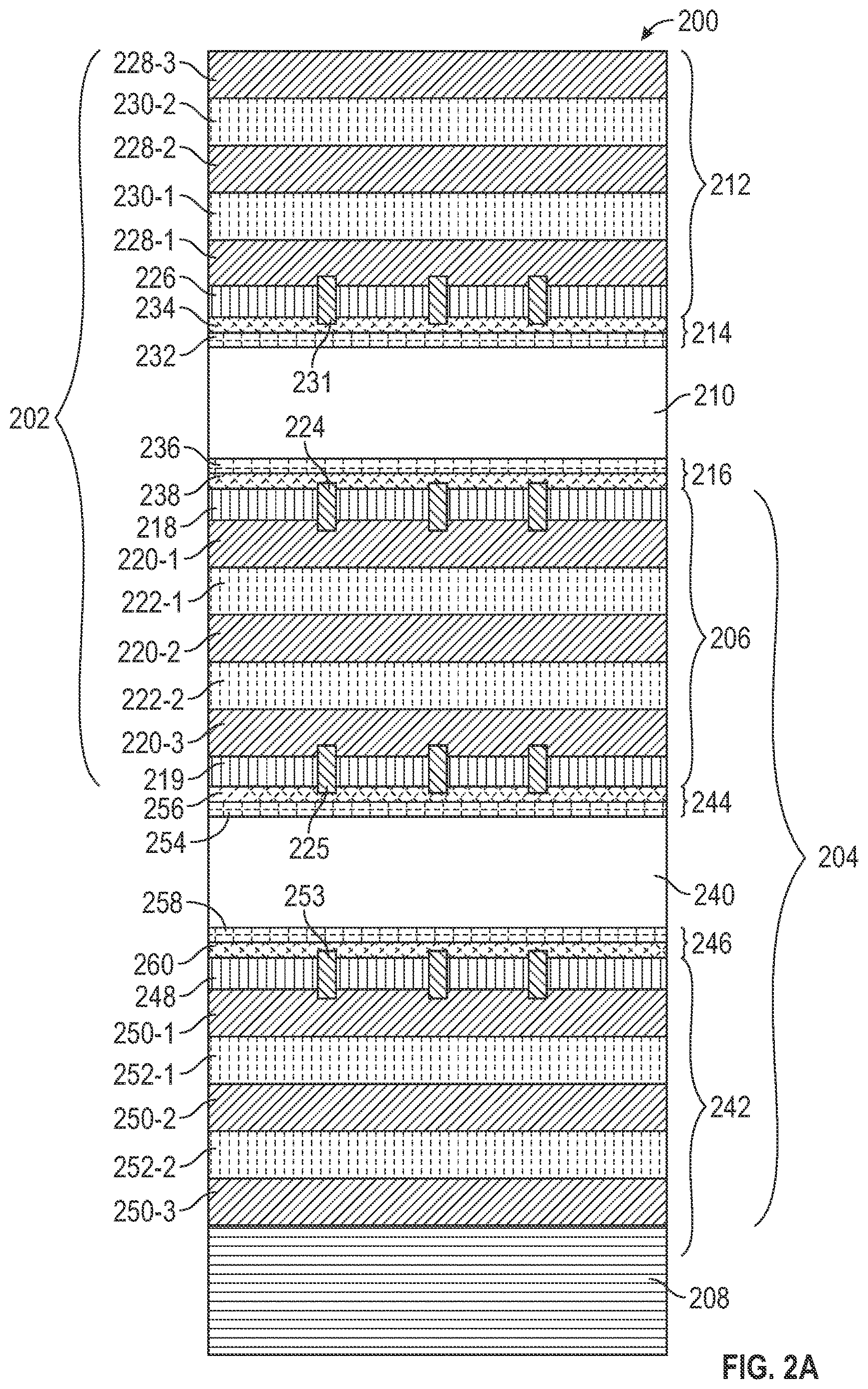 Patent US12620974 Figure 2 – Stacked resonators with shared reflector layers