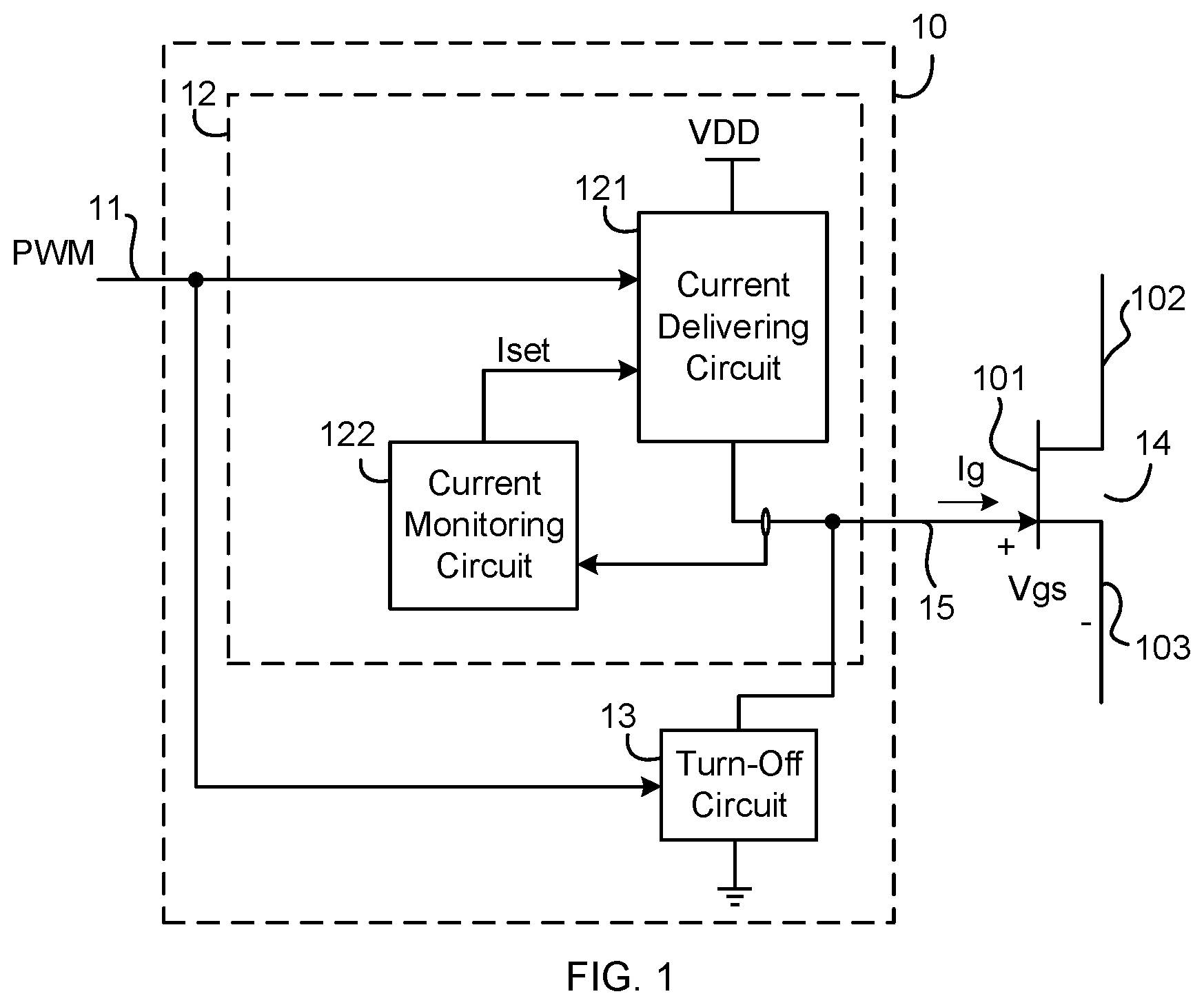 Patent US12620987 Figure 1 – Current gate driver for wide bandgap semiconductor transistor