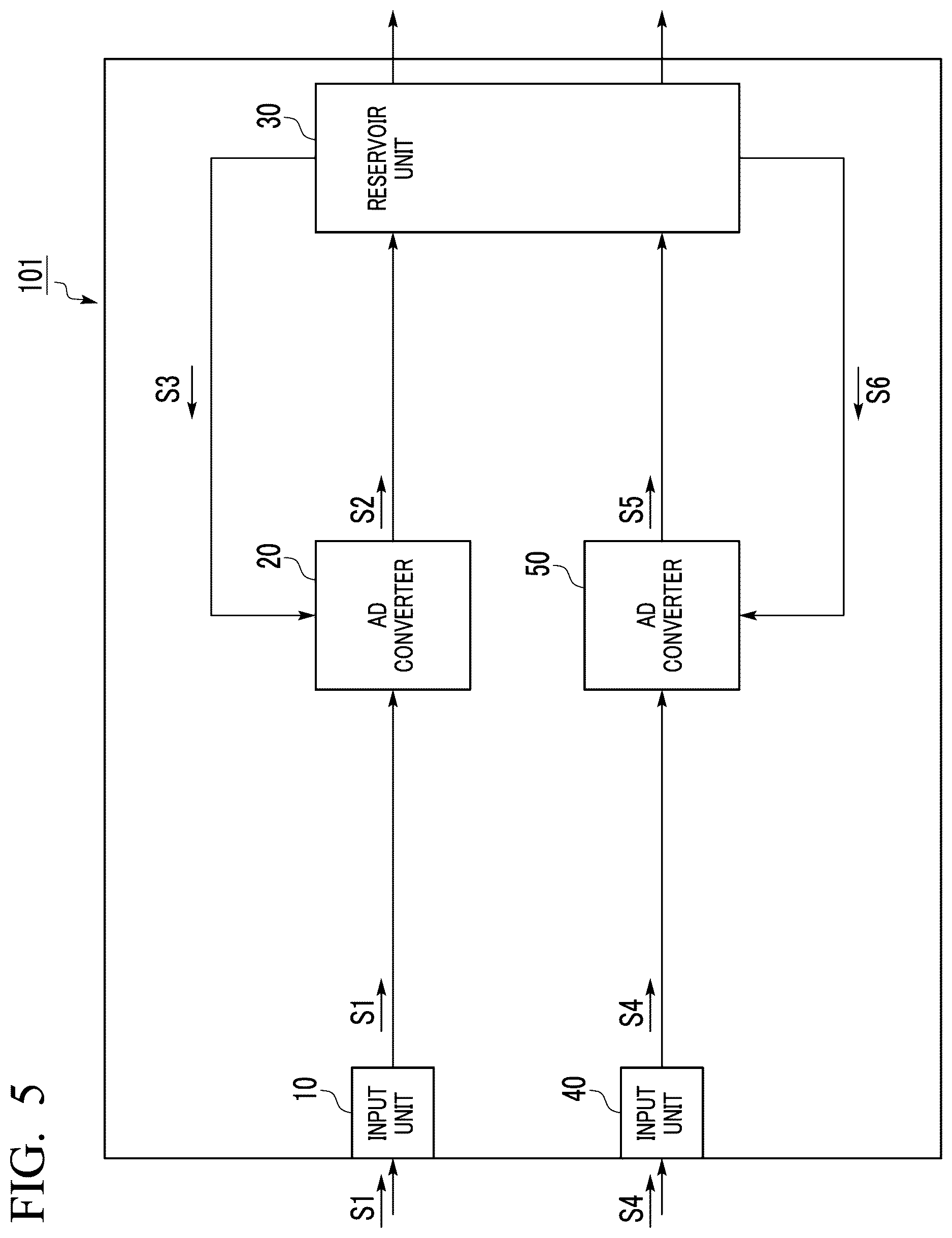 Patent US12620996 Figure 5 – Signal processor with A-D converter and reservoir unit
