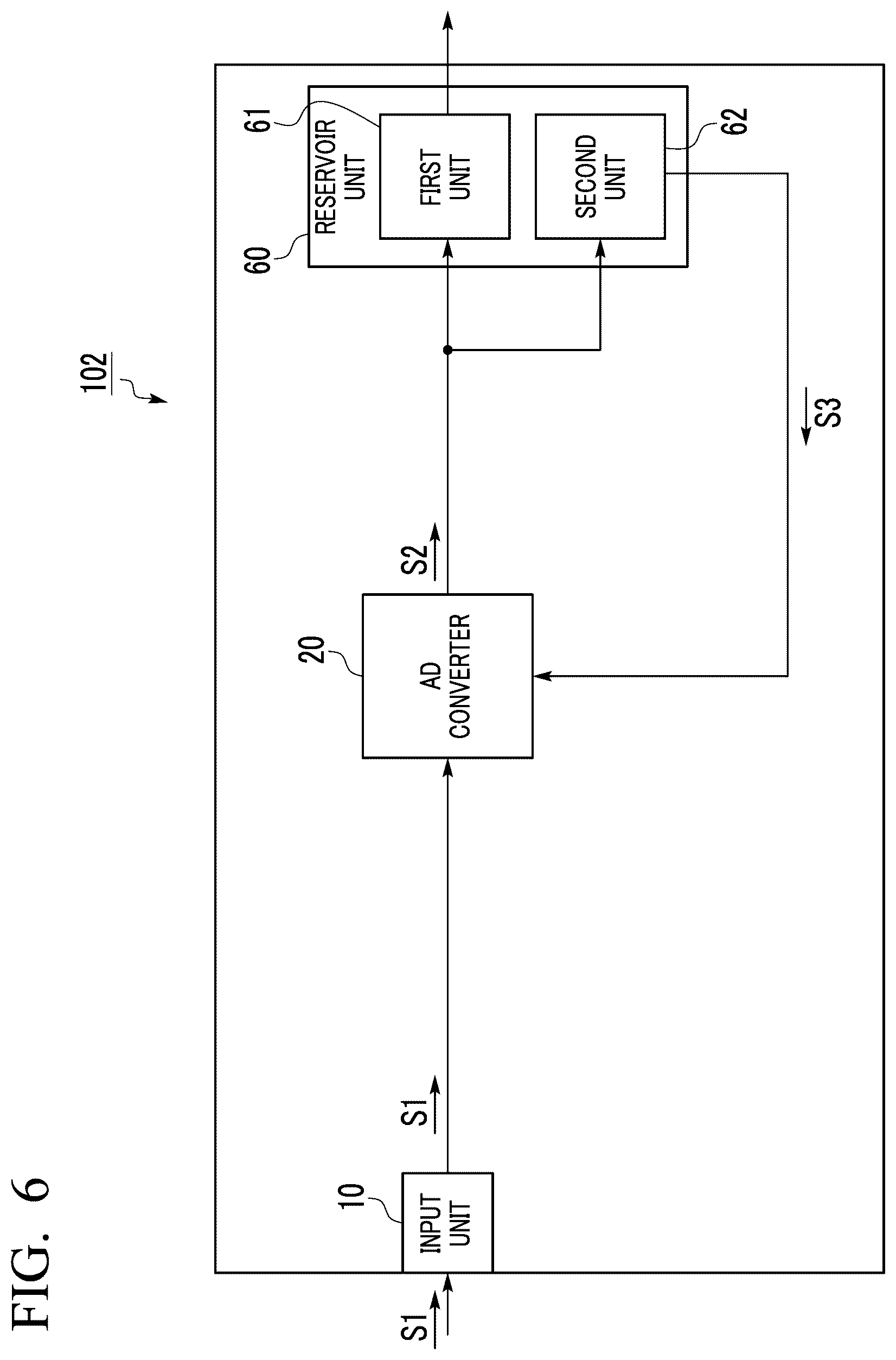 Patent US12620996 Figure 6 – Signal processor with A-D converter and reservoir unit