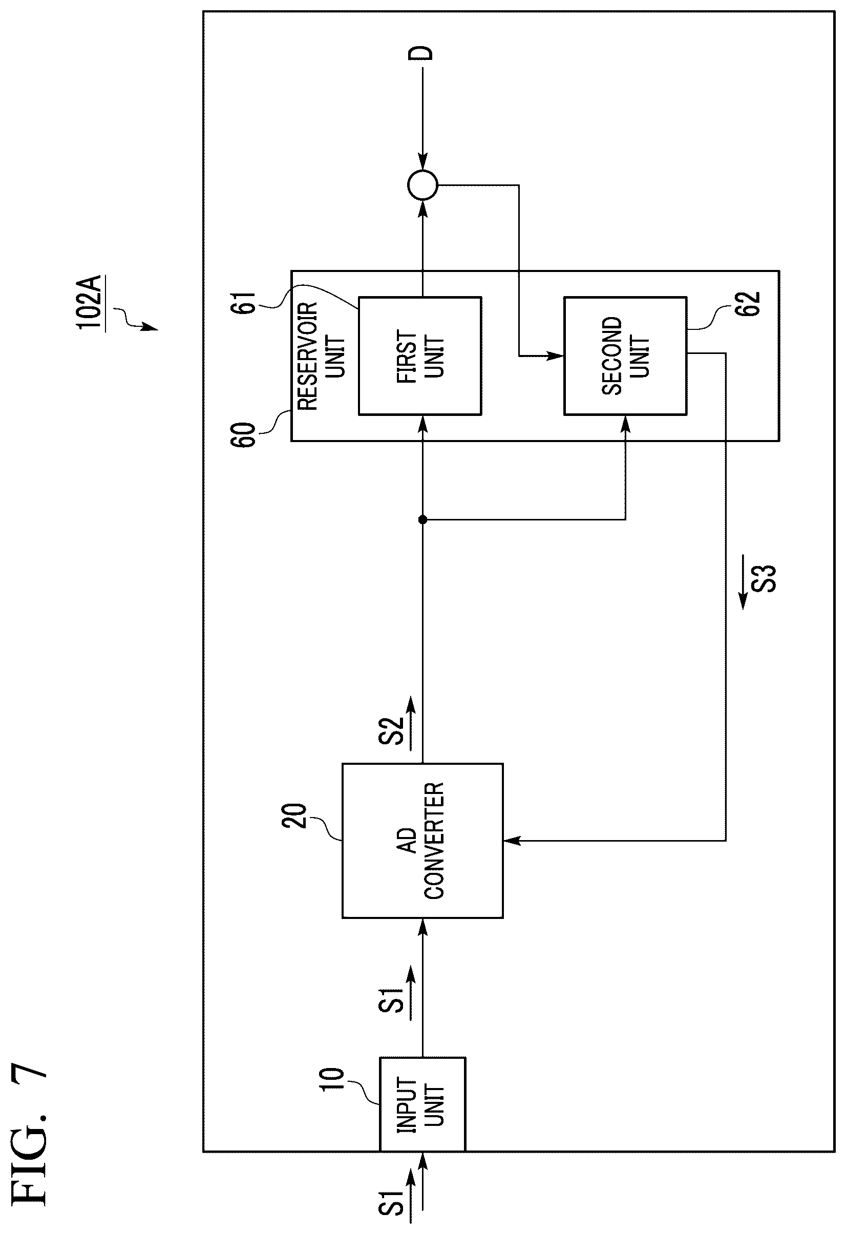 Patent US12620996 Figure 7 – Signal processor with A-D converter and reservoir unit