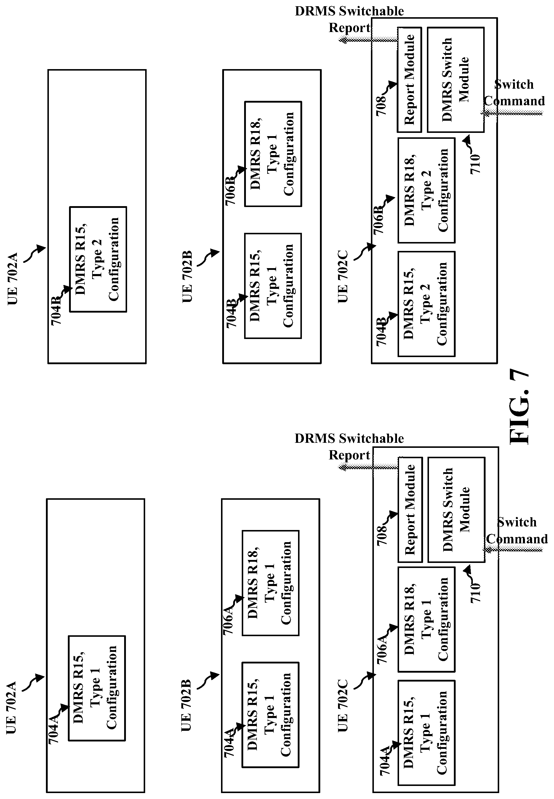Patent US12621097 Figure 7 – Dynamic DMRS pattern switching