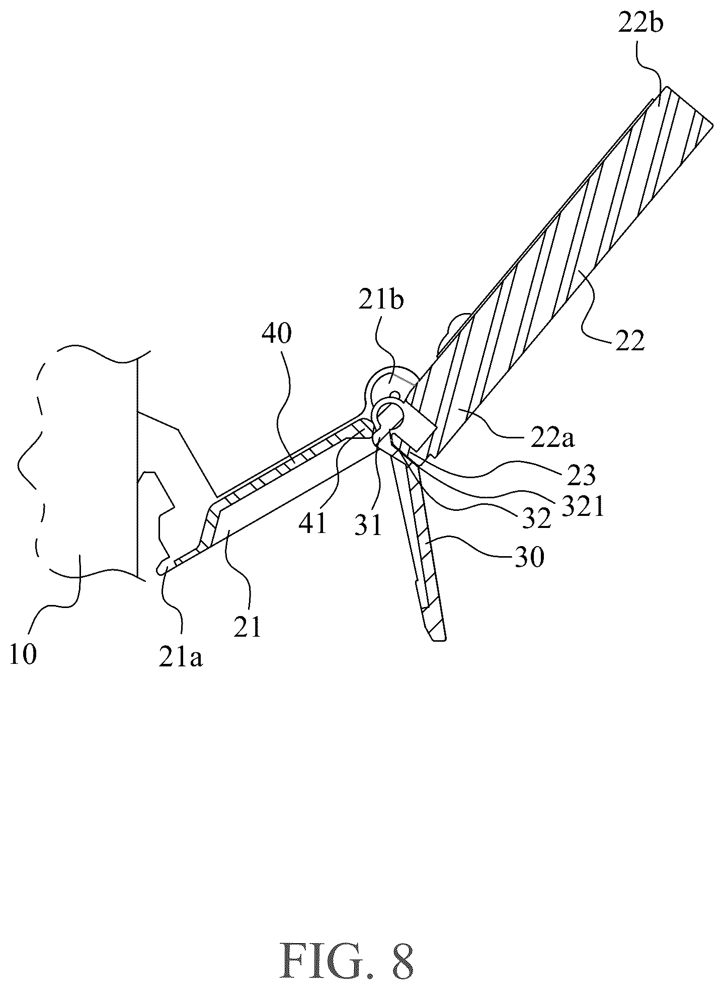 Patent US12621395 Figure 8 – Scanner with a foldable stand