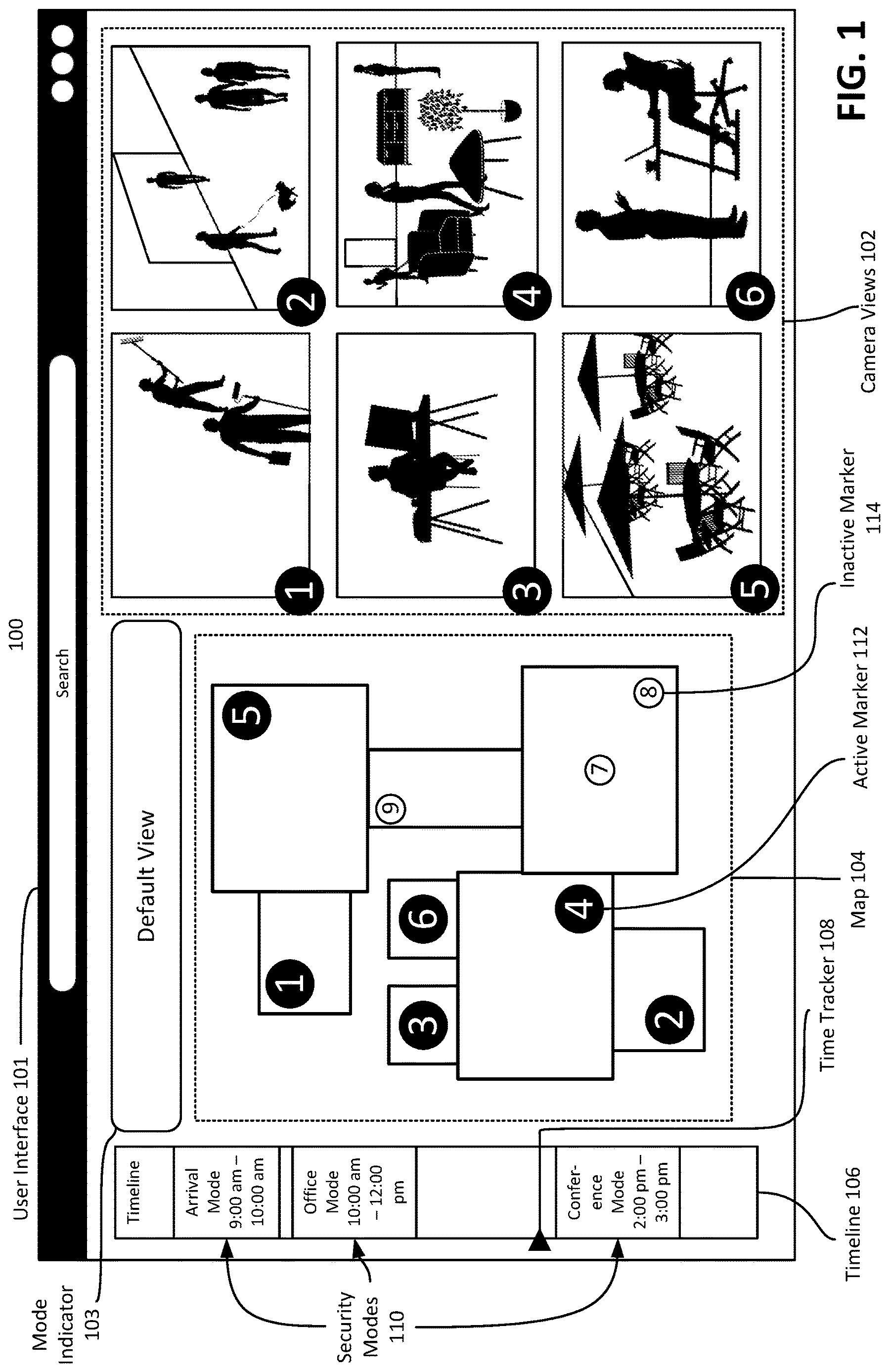 Patent US12621413 Figure 1 – Systems and methods for updating a security user interface based on scheduled modes