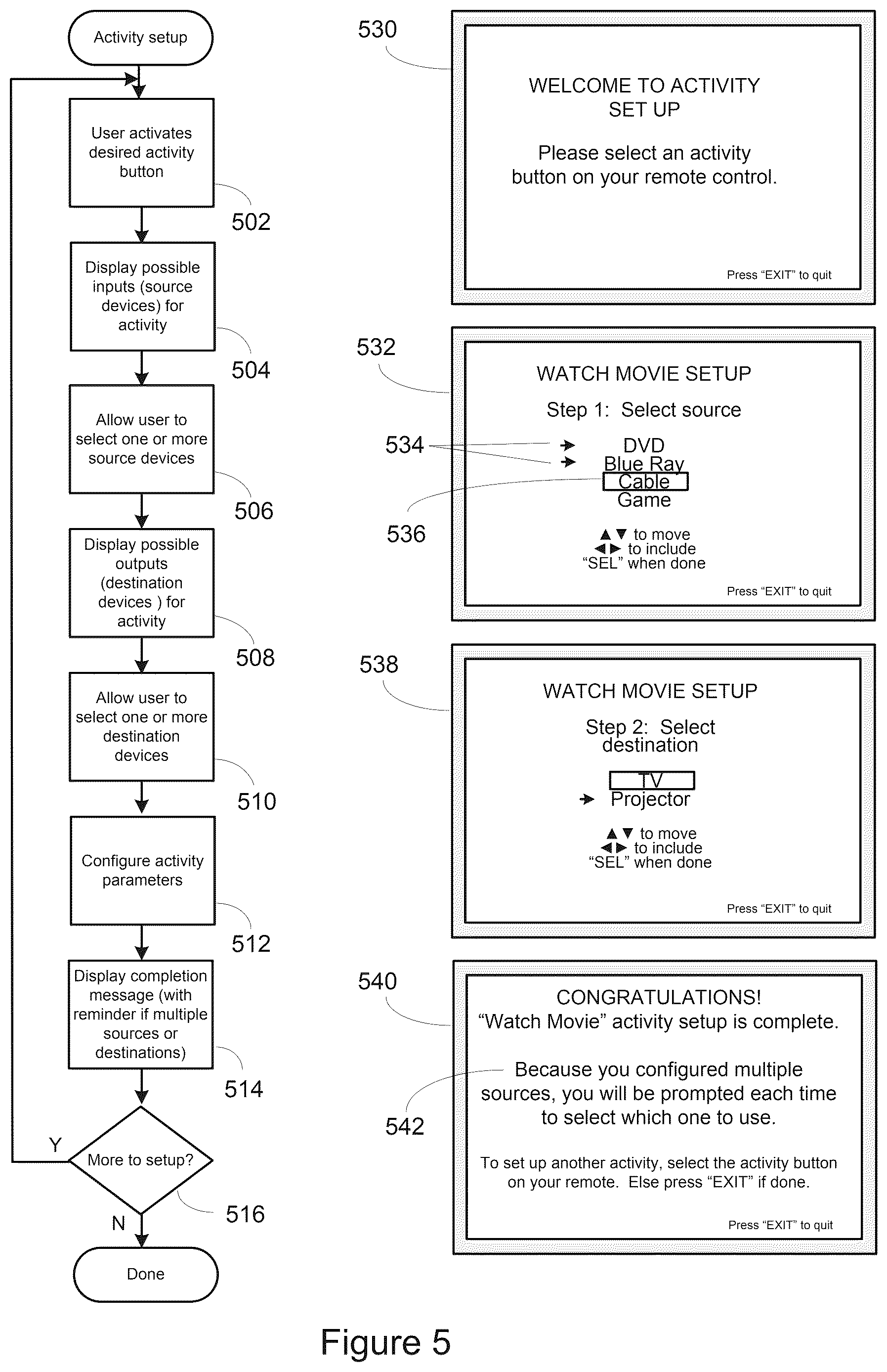 Patent US12621517 Figure 5 – System and method for reconfiguration of an entertainment system controlling device