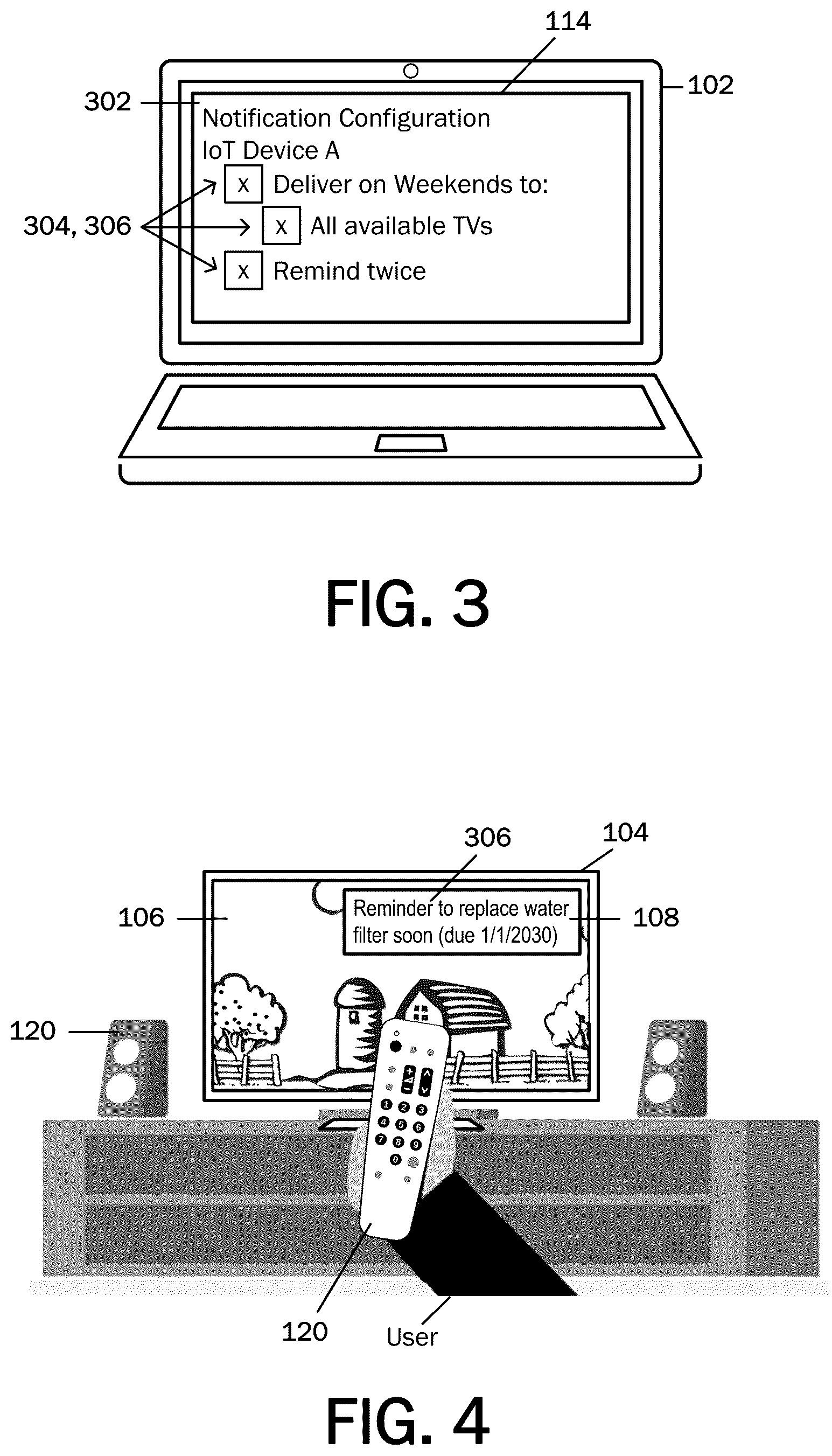 Patent US12621536 Figure 3 – Interface to allow display of IoT device messages on a central screen
