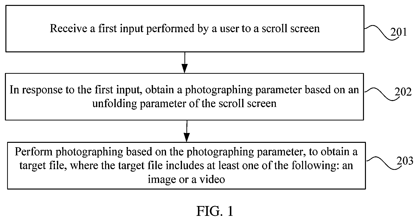 Patent US12621558 Figure 1 – Photographing method applied to a photographing apparatus having a scroll screen, electronic device, and non-transitory readable storage medium