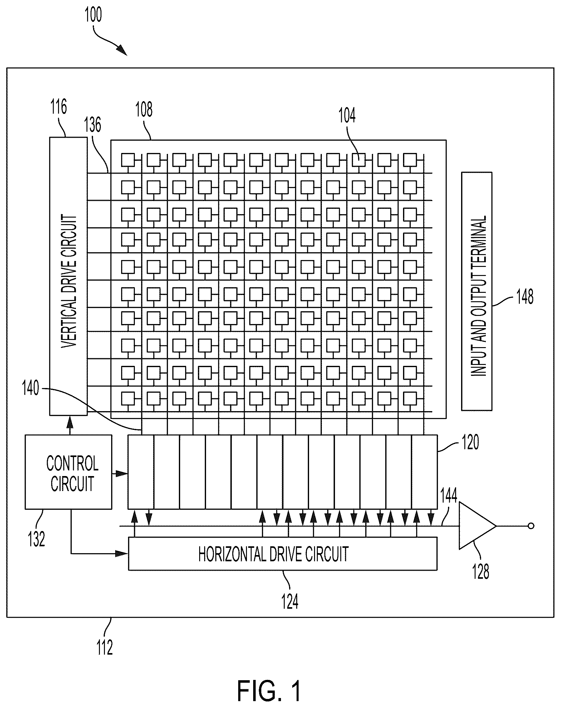 Patent US12621578 Figure 1 – Hyperspectral sensor with diffractive focusing elements and color filters