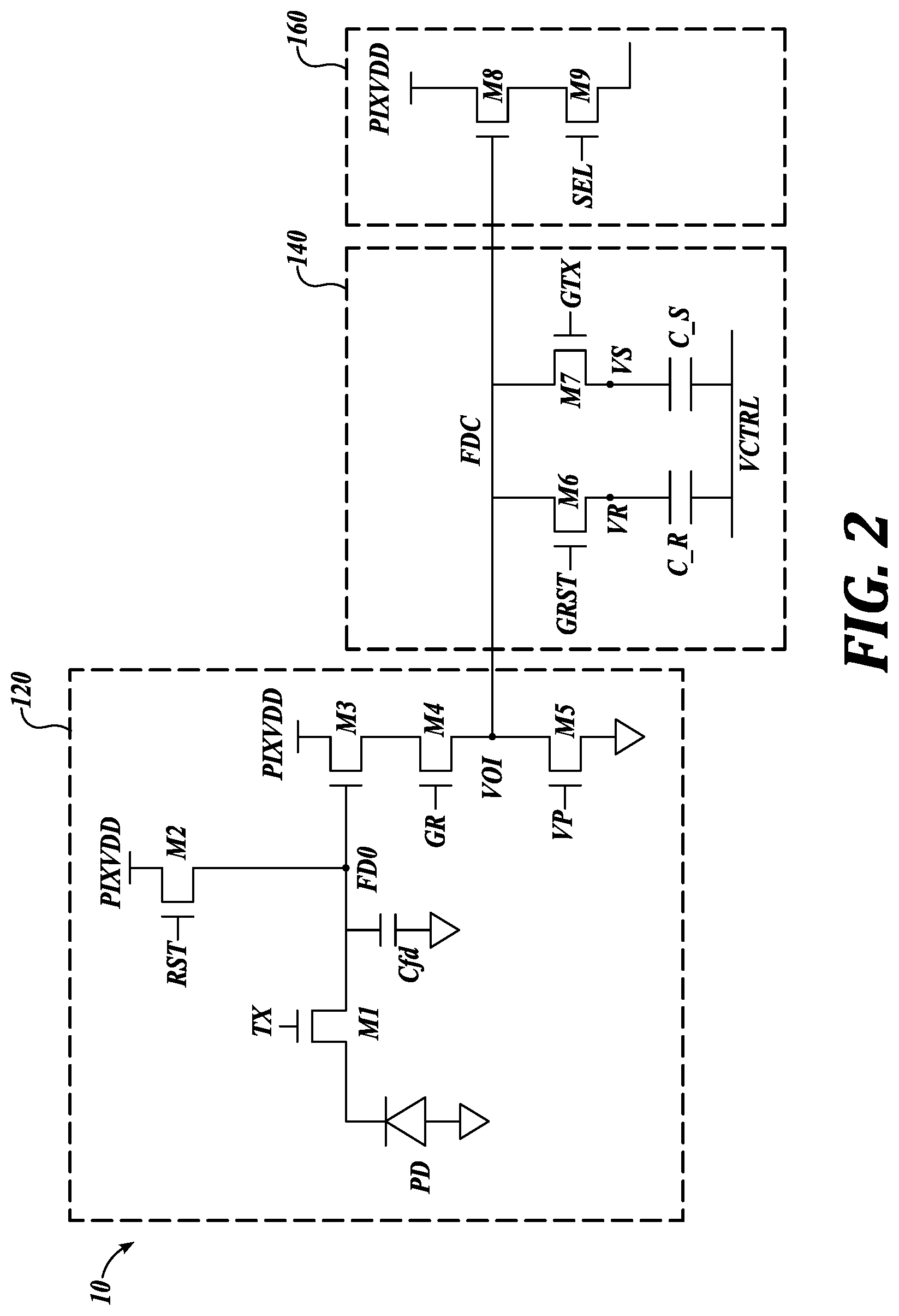 Patent US12621579 Figure 2 – Pixel-circuit supply noise cancellation