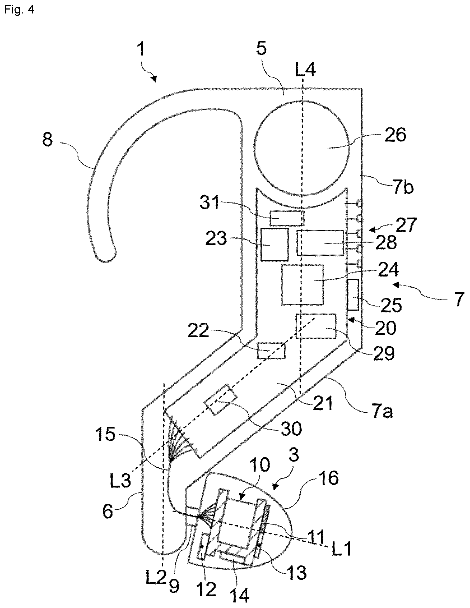 Patent US12621596 Figure 4 – Ear worn device