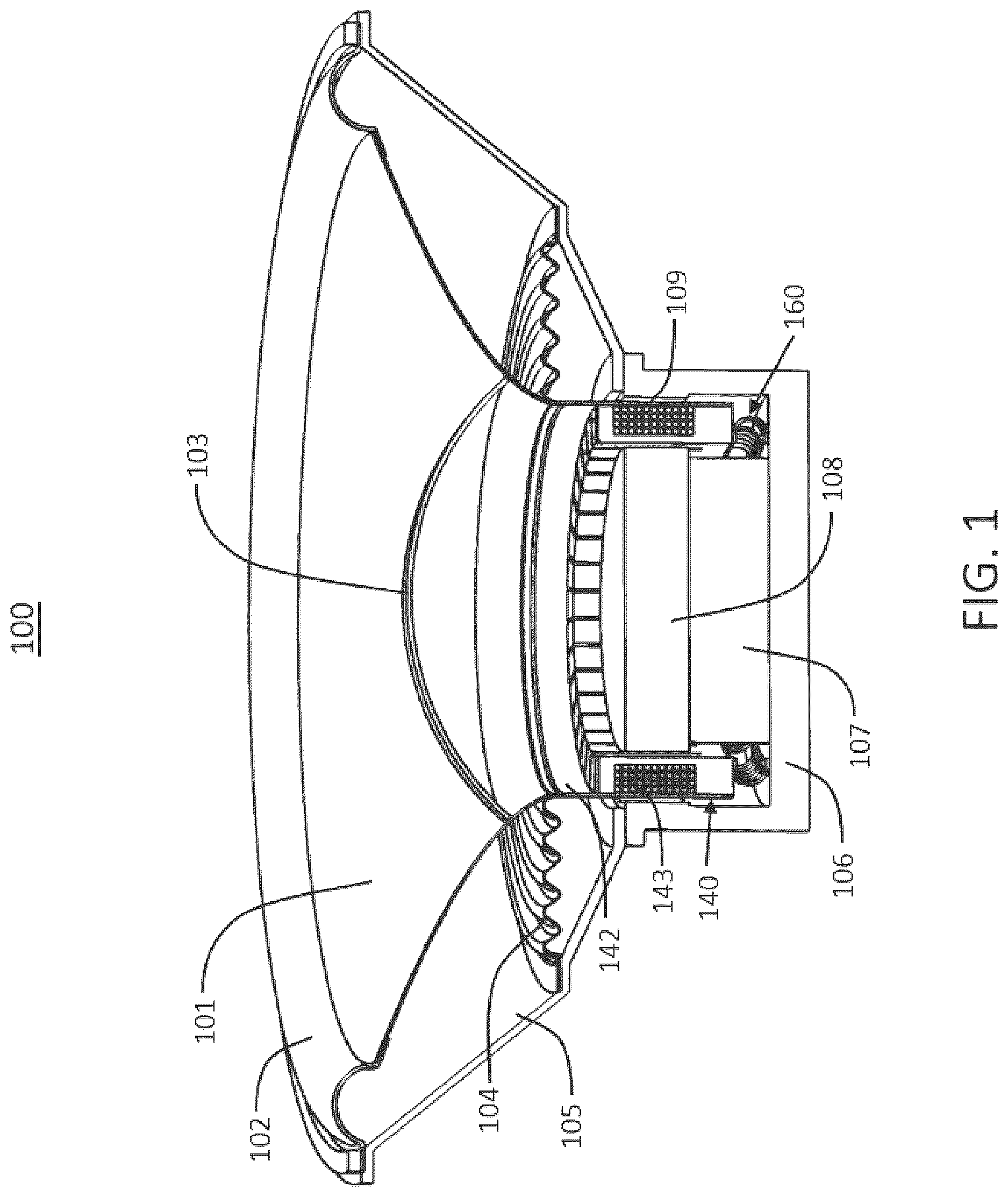 Patent US12621609 Figure 1 – Voice coil speaker with conductive cooling