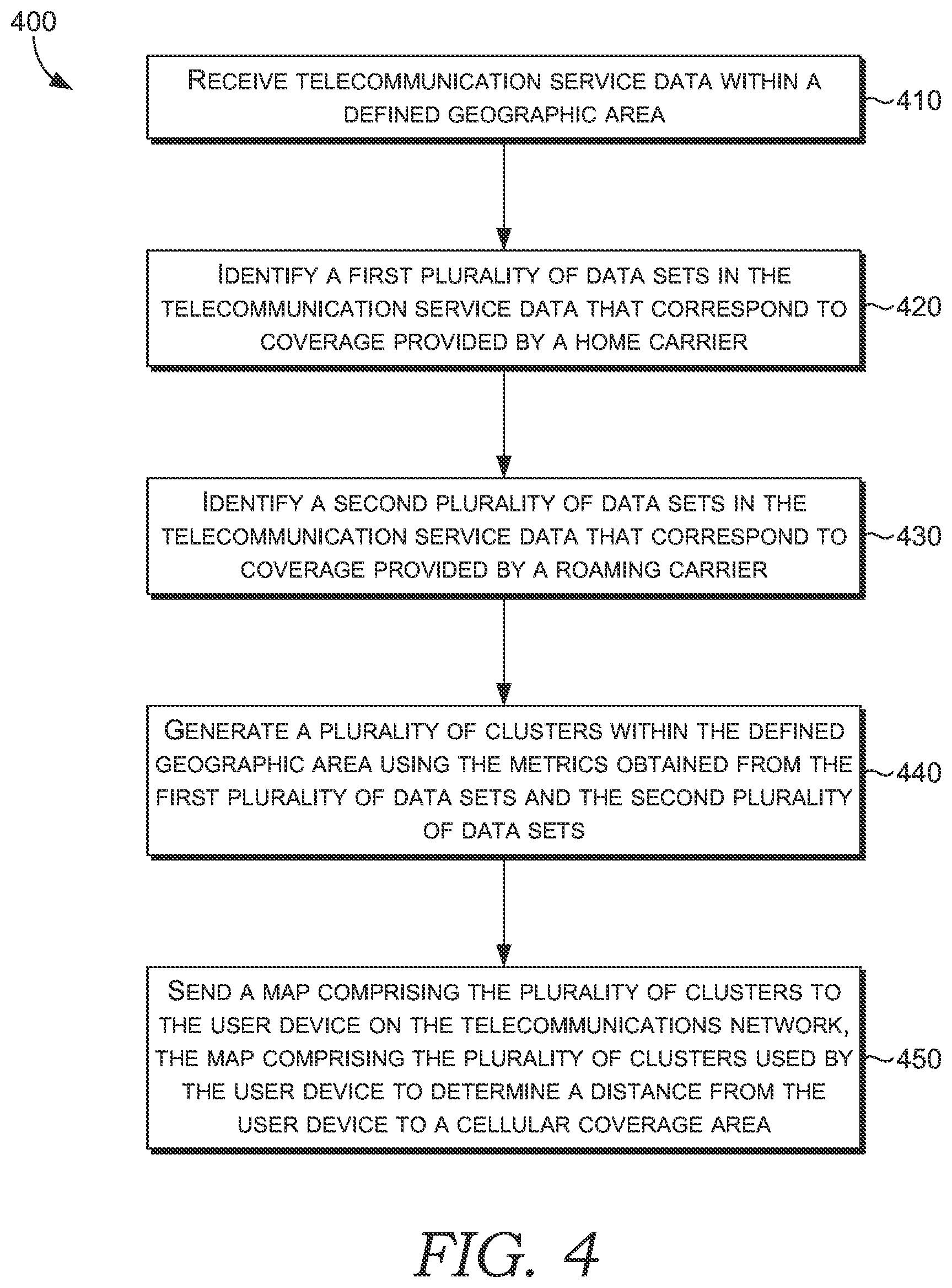Patent US12621632 Figure 4 – No service emergency locate for network coverage