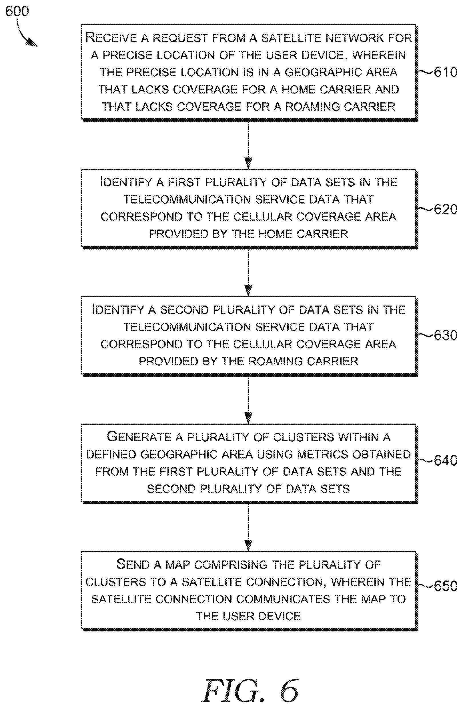 Patent US12621632 Figure 6 – No service emergency locate for network coverage