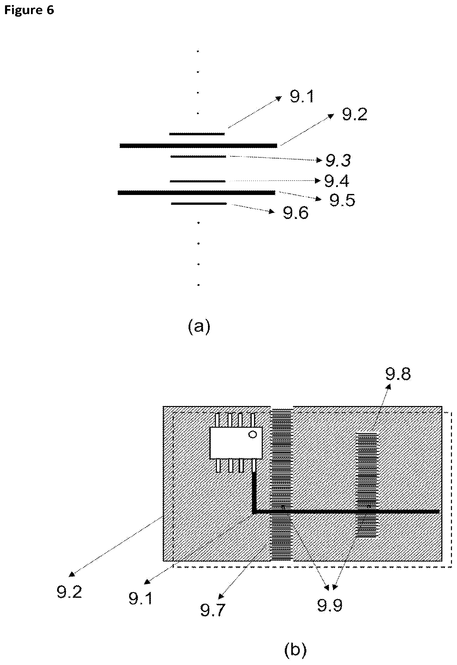 Patent US12621926 Figure 6 – Printed circuit board including interdigital slots and/or splits on reference planes for reducing EMI