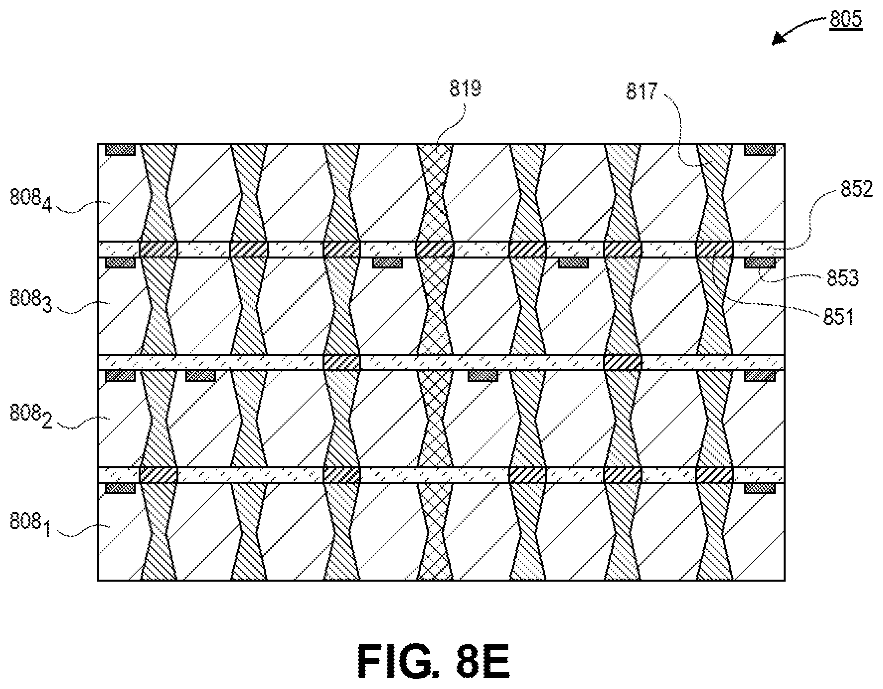Patent US12621937 Figure 13 – Package substrate including core with trench vias and planes