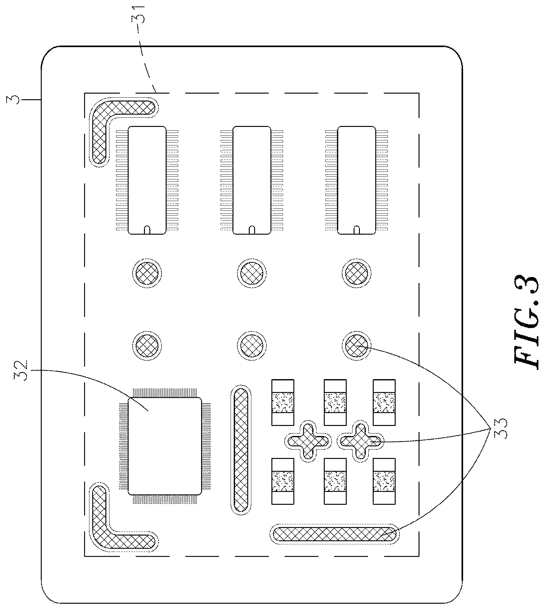 Patent US12621938 Figure 3 – Circuit board structure with shielding and heat dissipation functions, and manufacturing method therefor