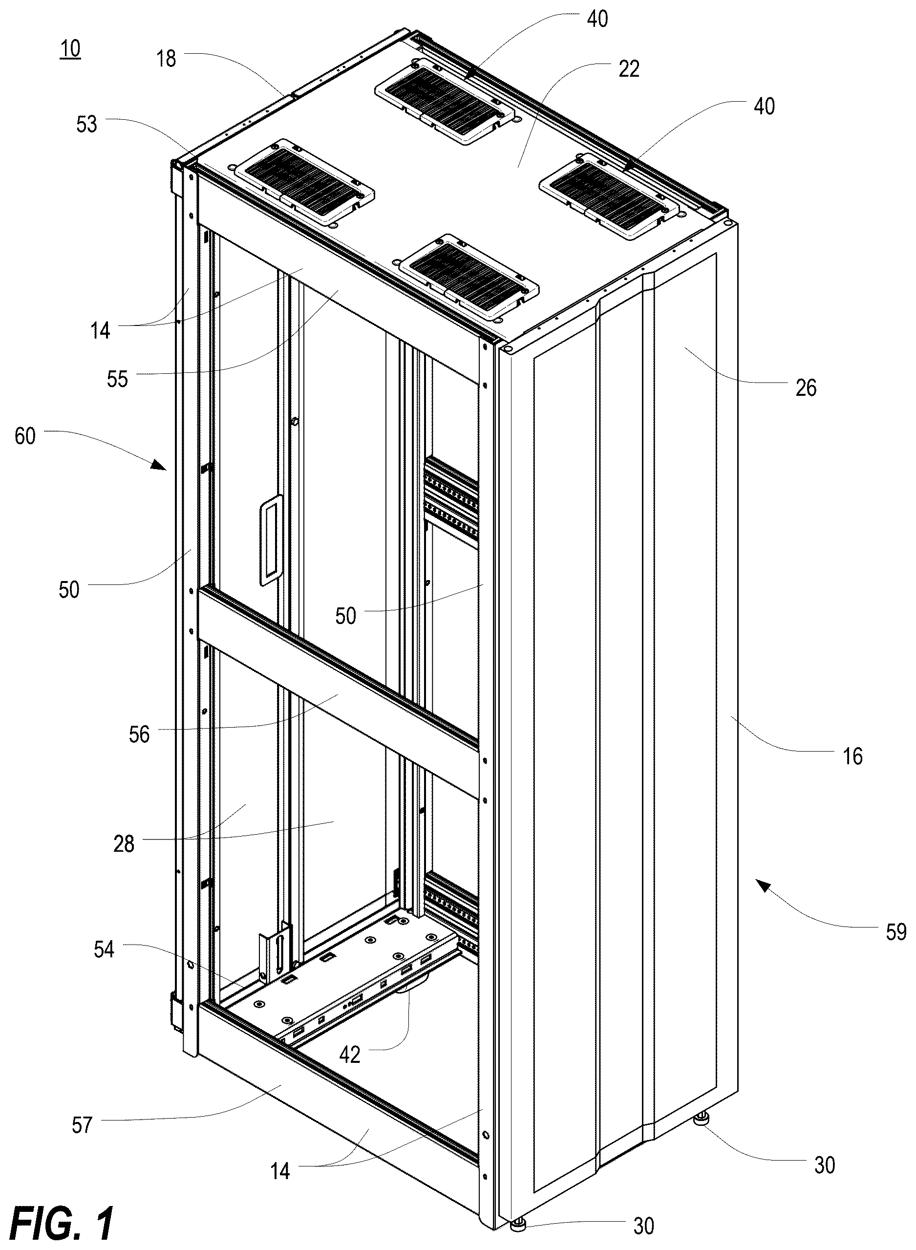 Patent US12621953 Figure 1 – Frame structure for electronic equipment enclosure