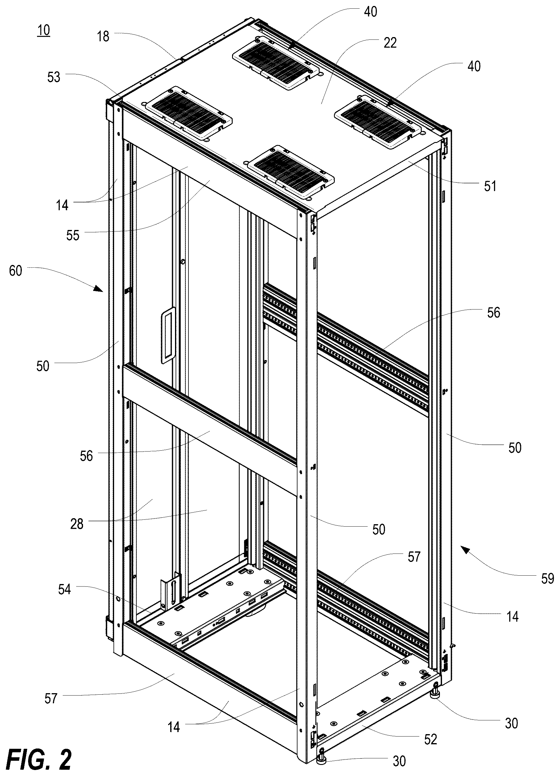 Patent US12621953 Figure 2 – Frame structure for electronic equipment enclosure
