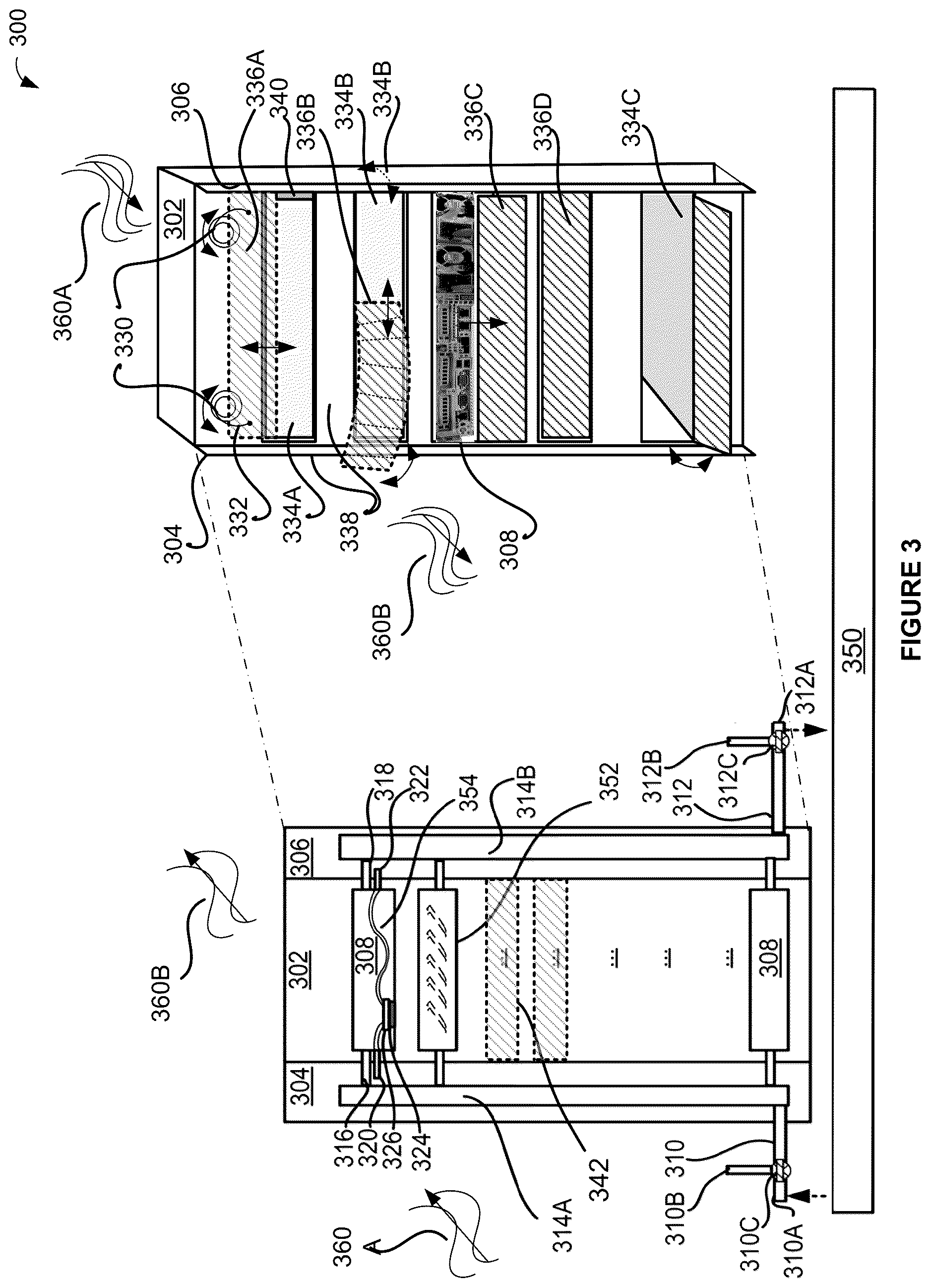 Patent US12621963 Figure 3 – Server air cross-transfer blanking for datacenter cooling systems