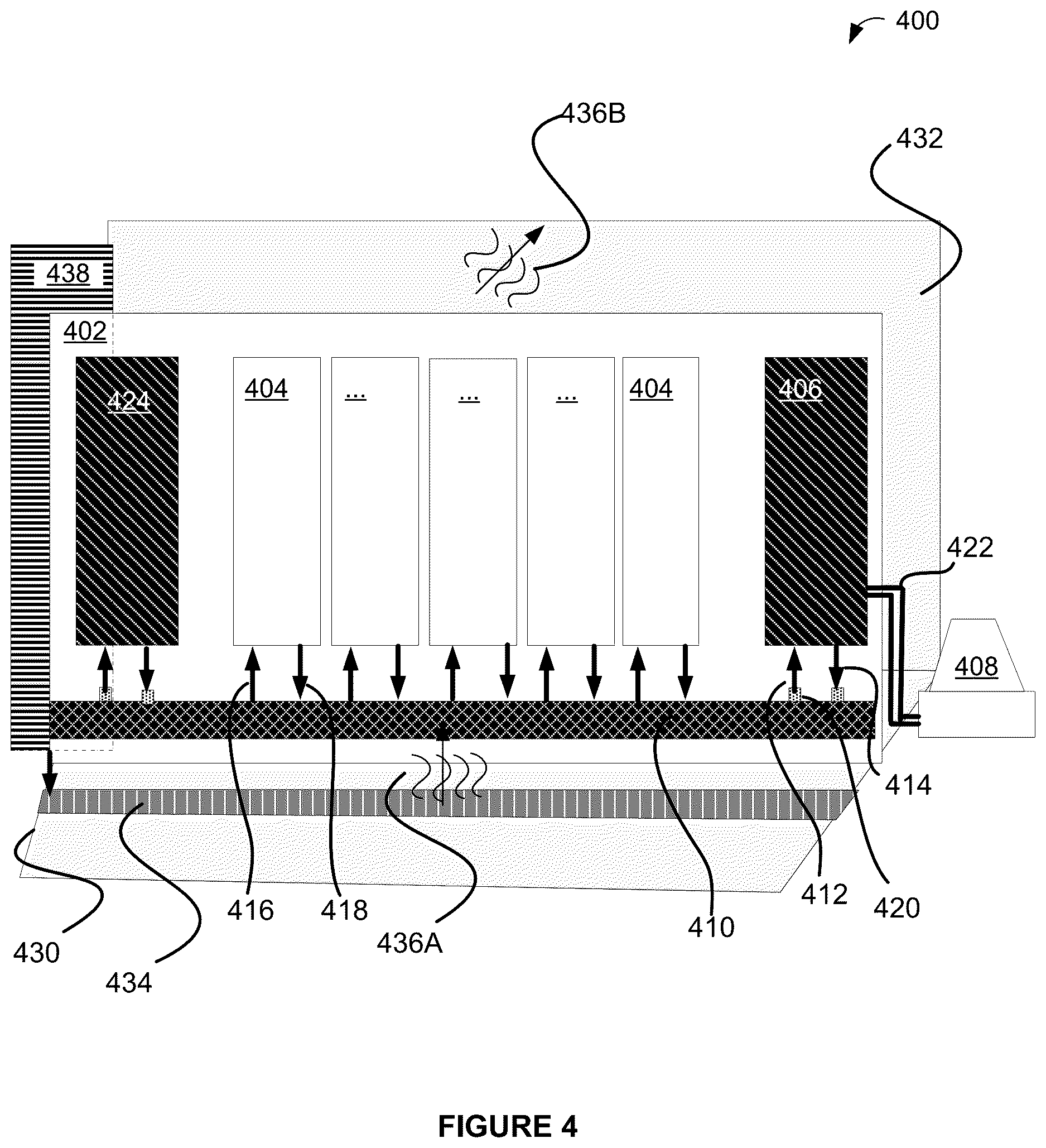 Patent US12621963 Figure 4 – Server air cross-transfer blanking for datacenter cooling systems