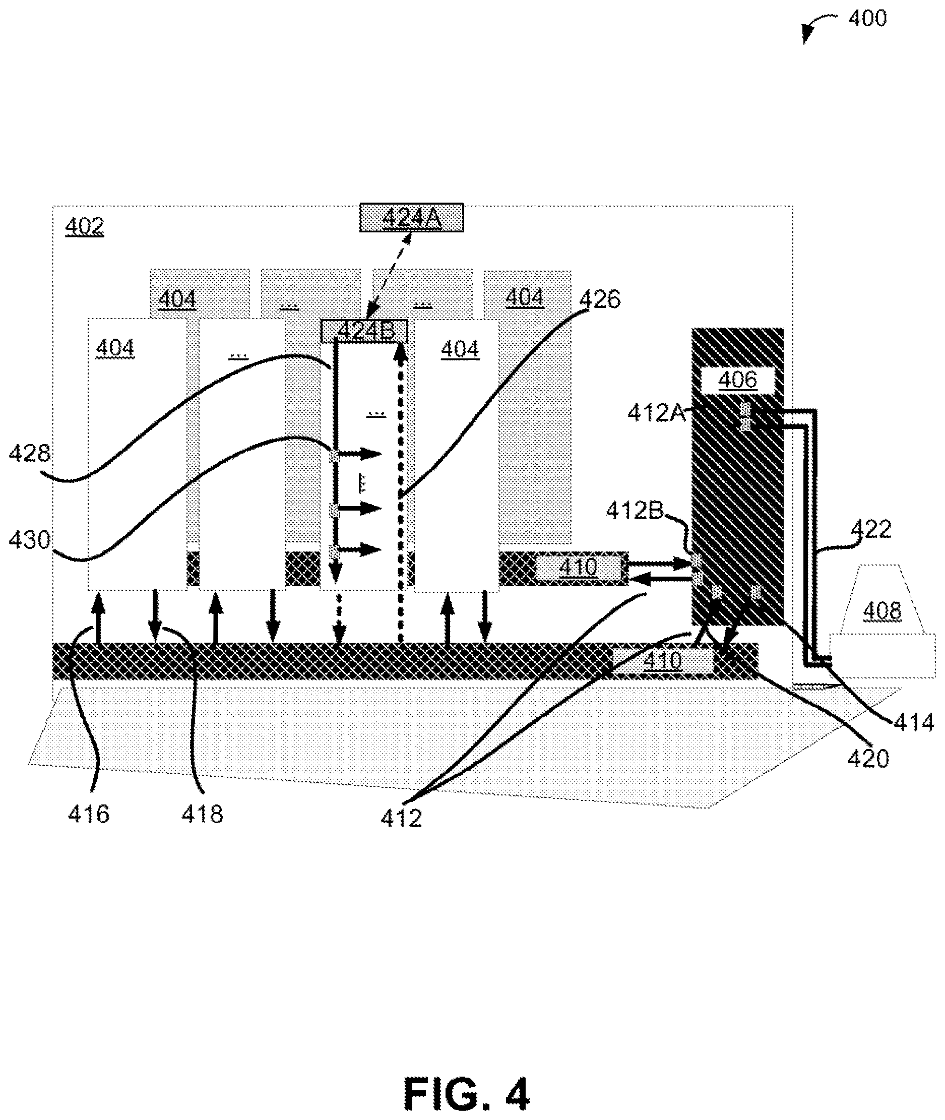 Patent US12621964 Figure 4 – Interchangeable coolant-calibrated in-rack coolant distribution units in datacenter cooling systems