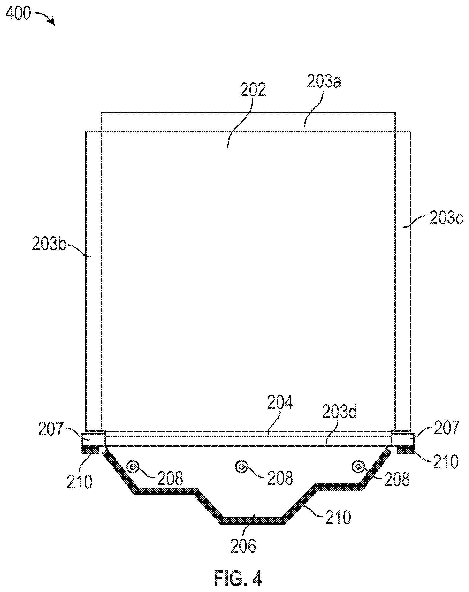 Patent US12621970 Figure 4 – Electromagnetic interference shield extending underneath memory modules