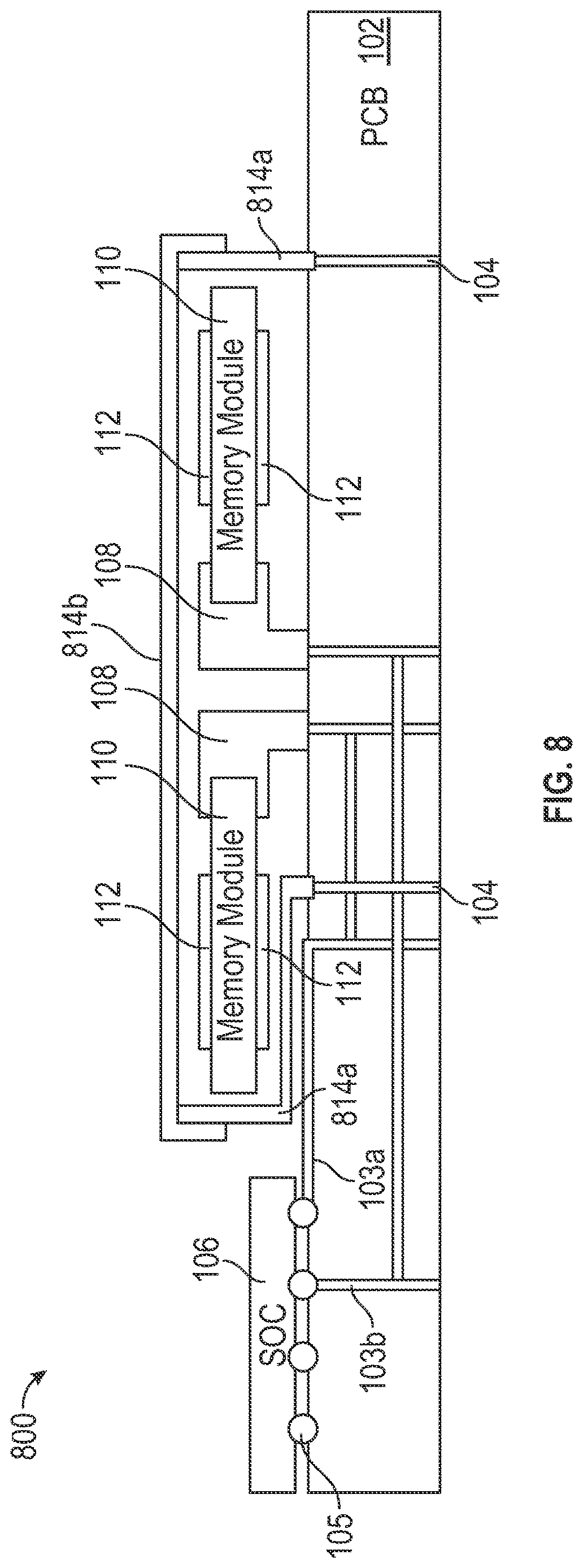 Patent US12621970 Figure 8 – Electromagnetic interference shield extending underneath memory modules