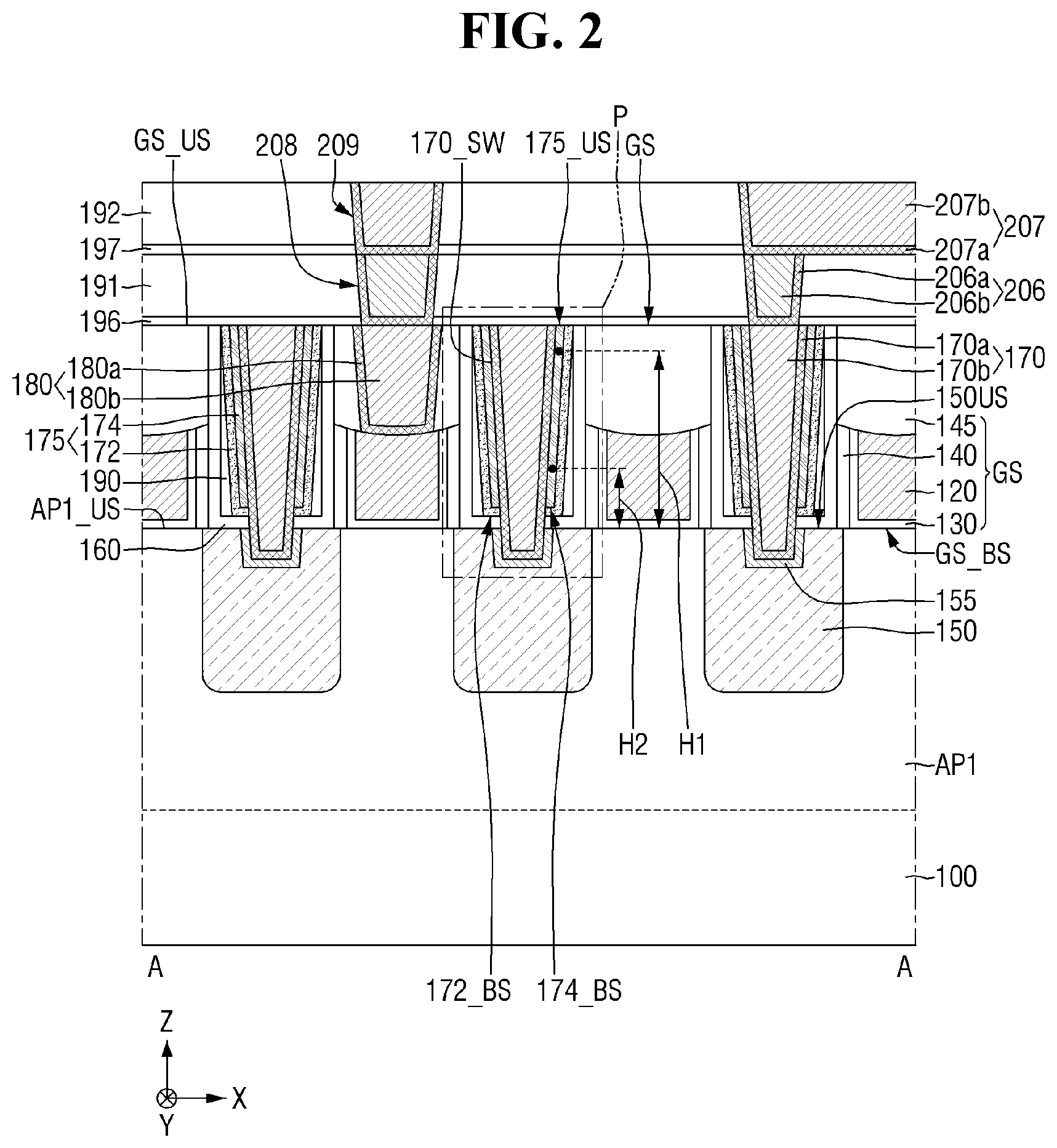 Patent US12622017 Figure 2 – Semiconductor device with multi-layer contact liner structure
