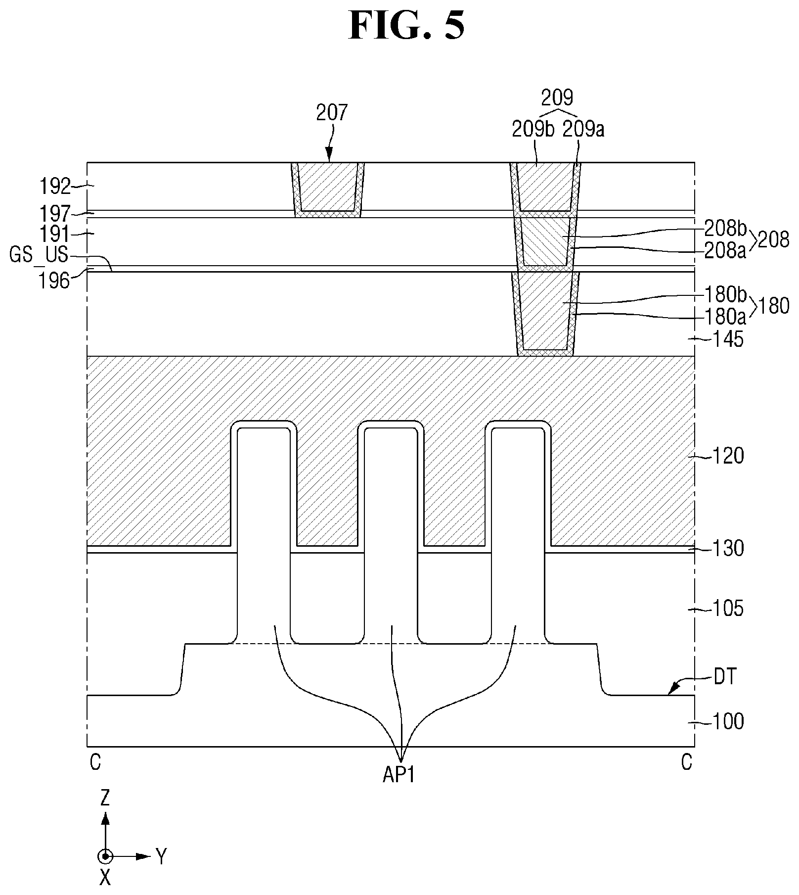Patent US12622017 Figure 5 – Semiconductor device with multi-layer contact liner structure