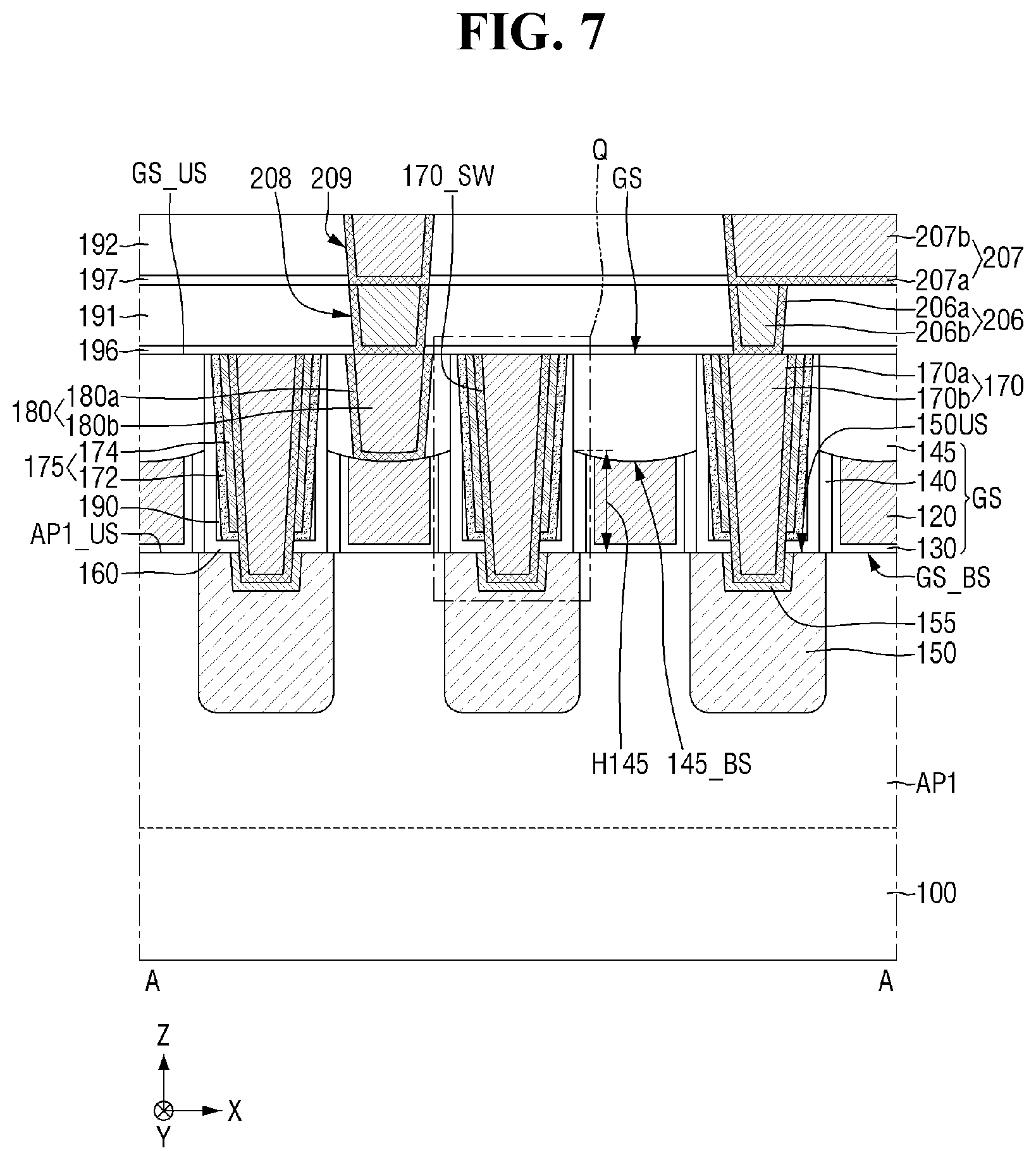 Patent US12622017 Figure 7 – Semiconductor device with multi-layer contact liner structure