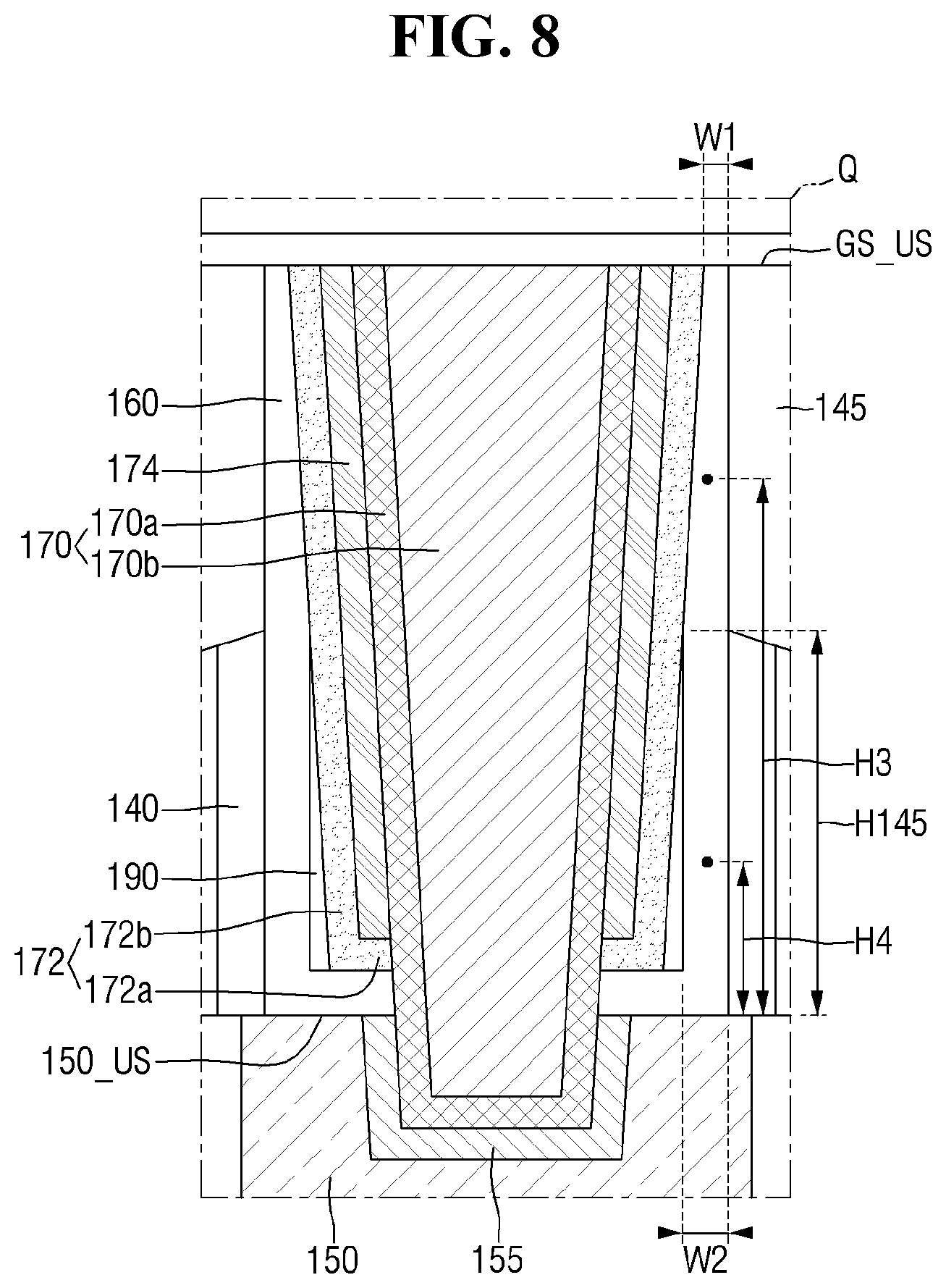Patent US12622017 Figure 8 – Semiconductor device with multi-layer contact liner structure
