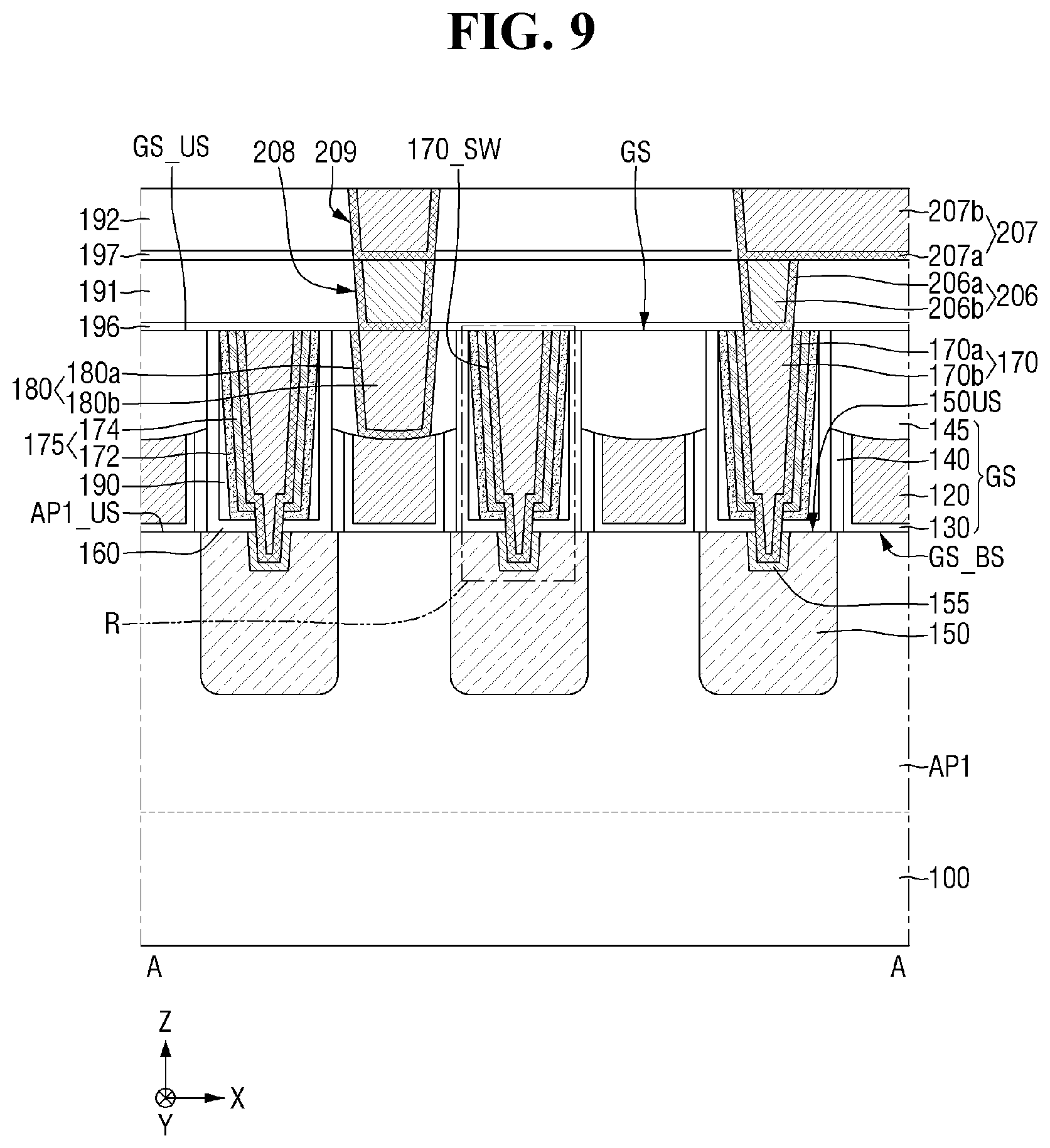 Patent US12622017 Figure 9 – Semiconductor device with multi-layer contact liner structure