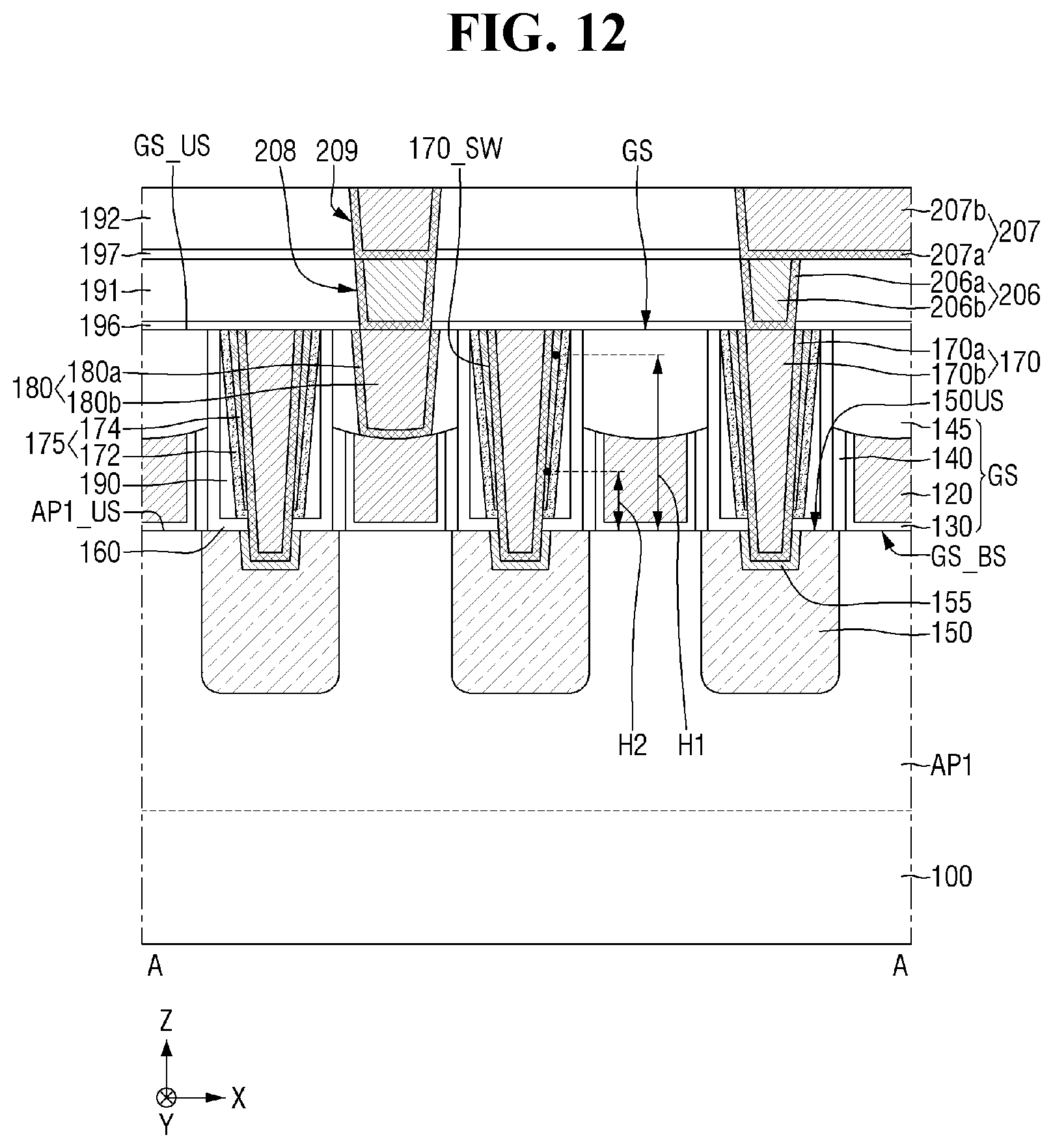 Patent US12622017 Figure 12 – Semiconductor device with multi-layer contact liner structure