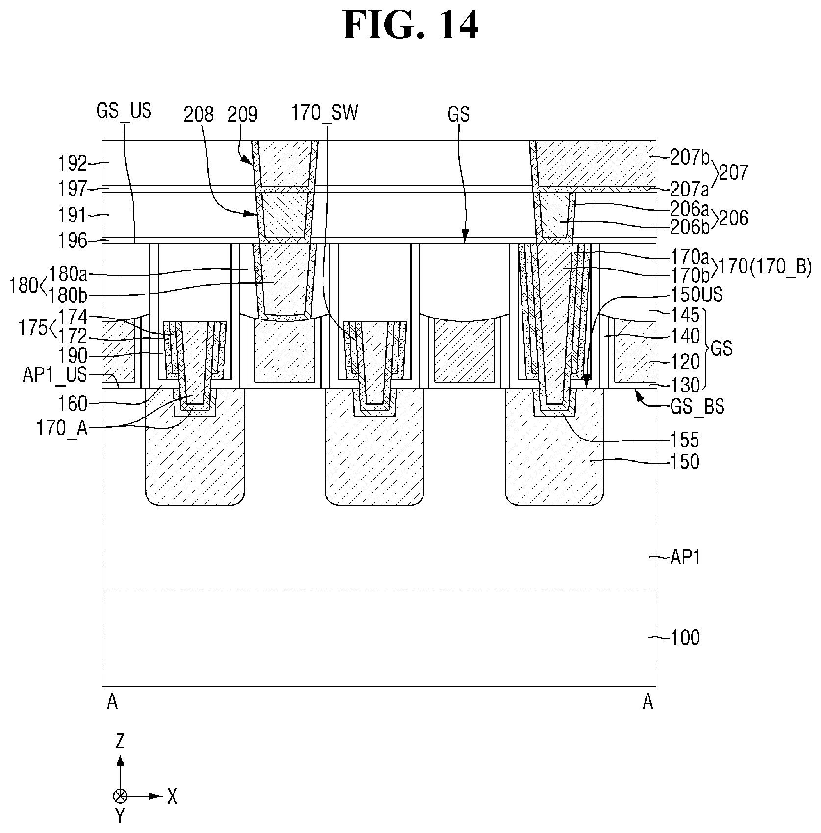 Patent US12622017 Figure 14 – Semiconductor device with multi-layer contact liner structure