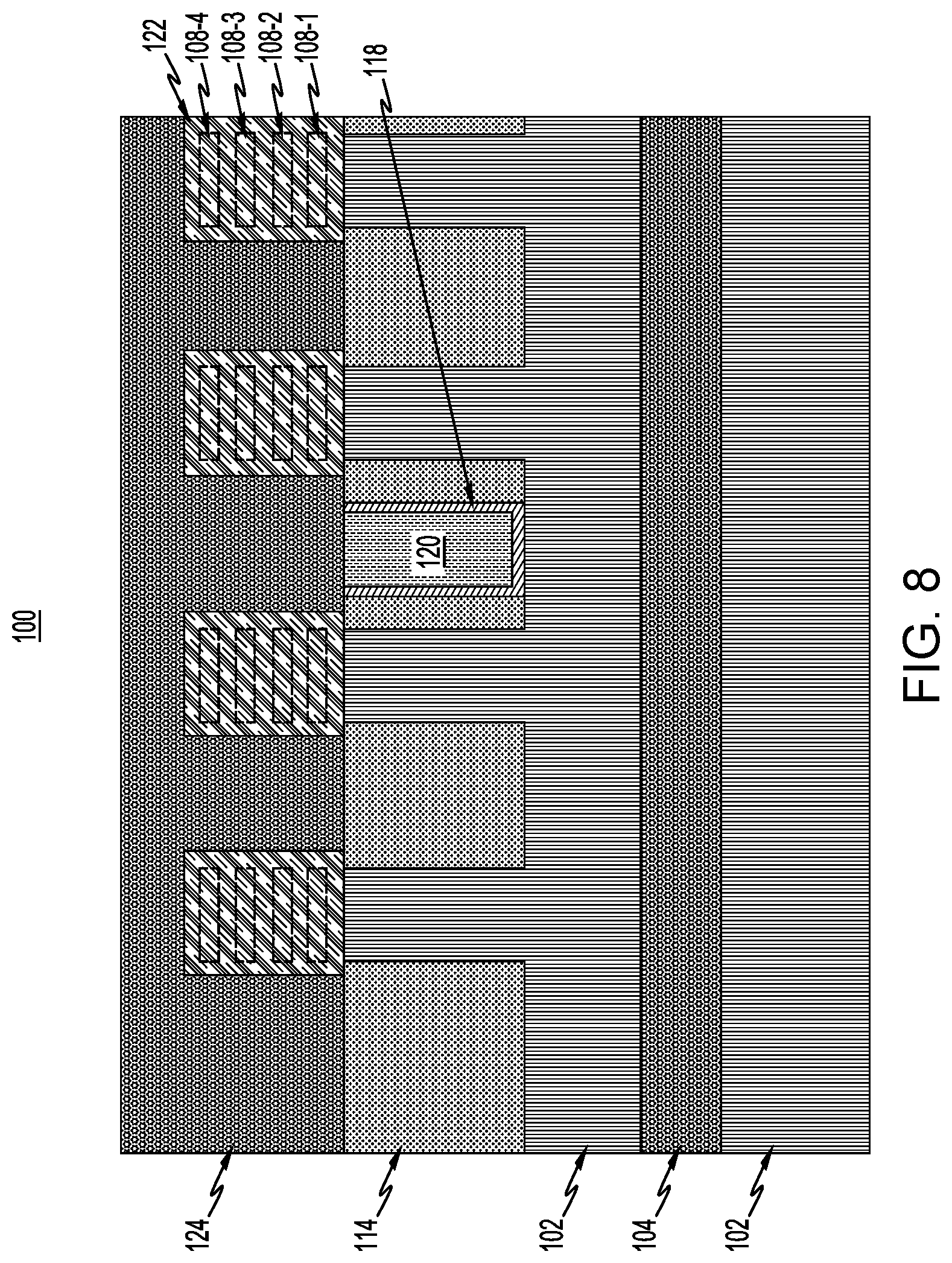 Patent US12622021 Figure 8 – Semiconductor structure with conductive spacer in shallow trench isolation region