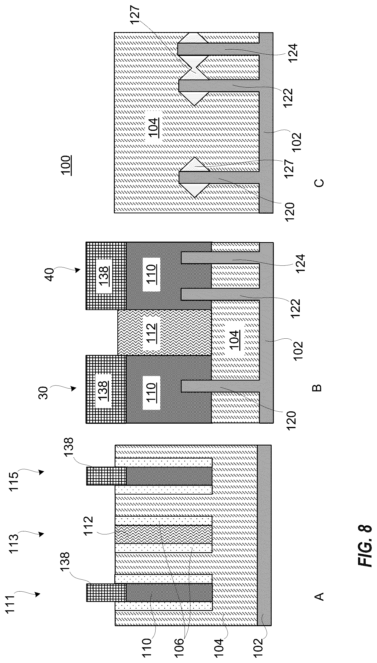 Patent US12622037 Figure 8 – Gate cut subsequent to replacement gate