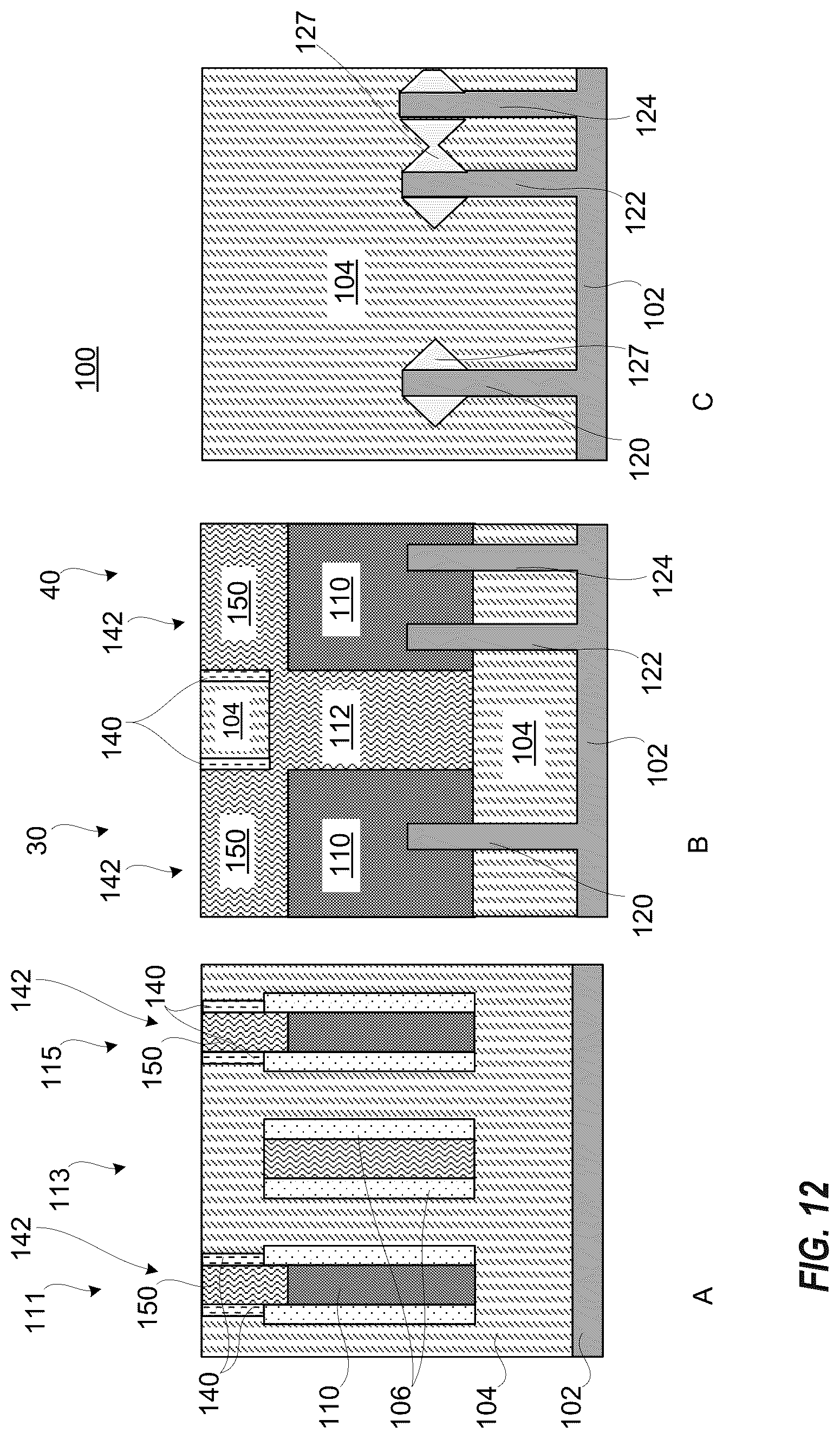 Patent US12622037 Figure 12 – Gate cut subsequent to replacement gate
