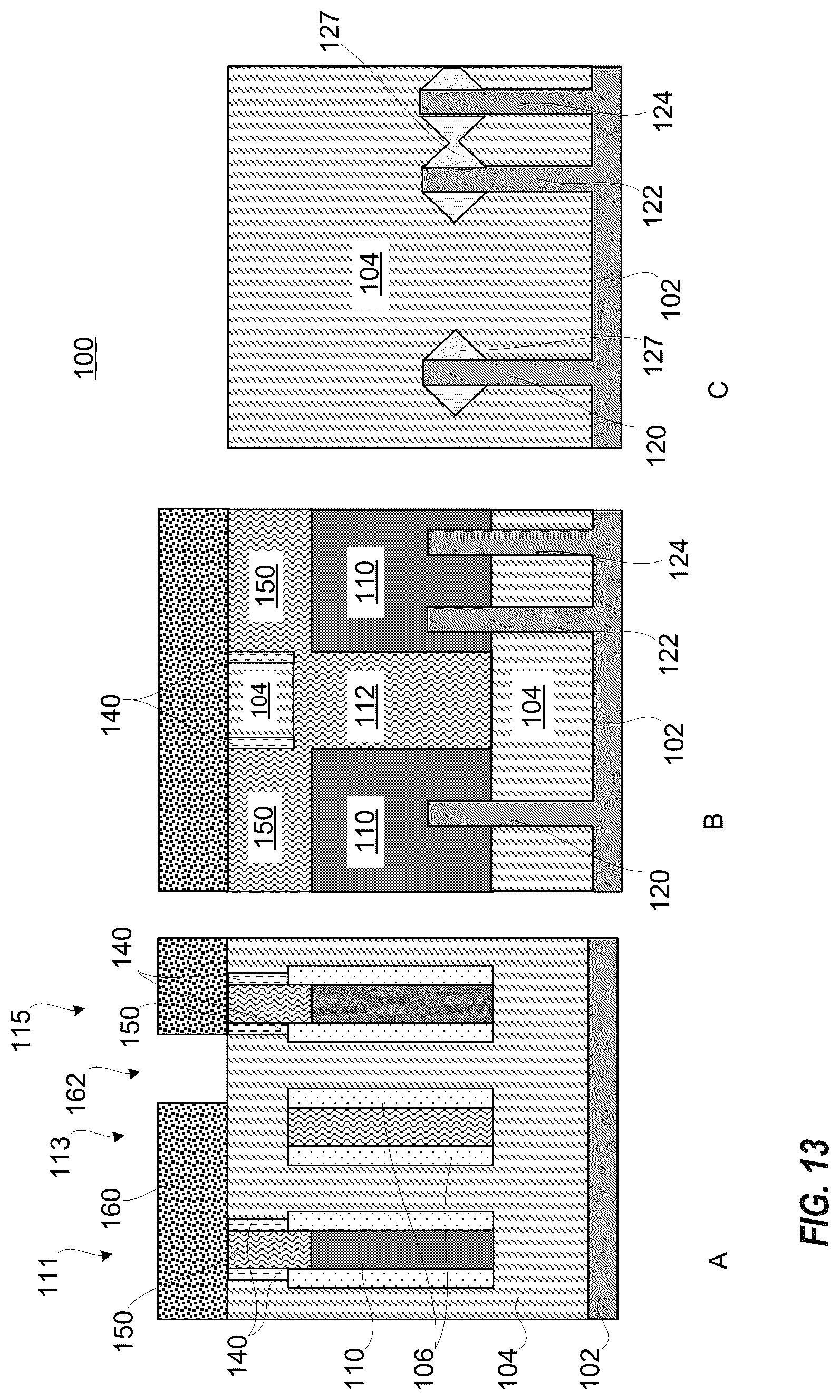 Patent US12622037 Figure 13 – Gate cut subsequent to replacement gate